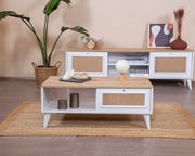 Mesa de Centro – 55cm x 100cm x 45cm – Branco e Carvalho – MDF