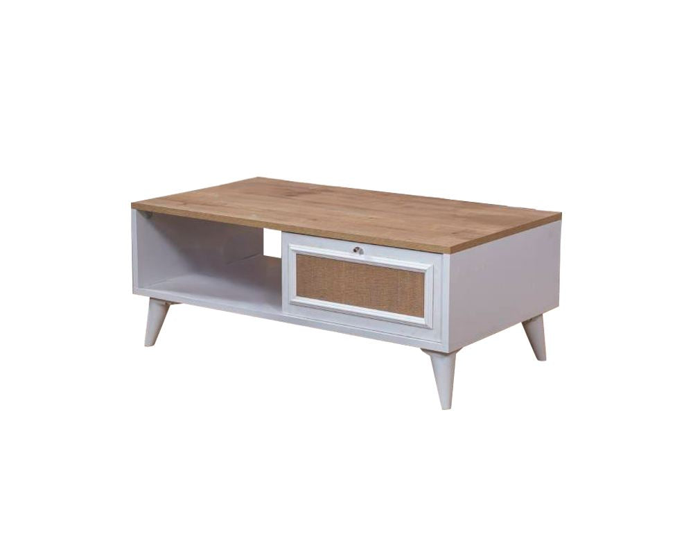 Mesa de Centro – 55cm x 100cm x 45cm – Branco e Carvalho – MDF