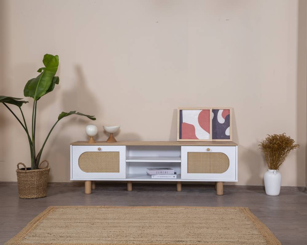 Móvel de TV – 55 cm x 180 cm x 41 cm – Branco e Carvalho – MDF