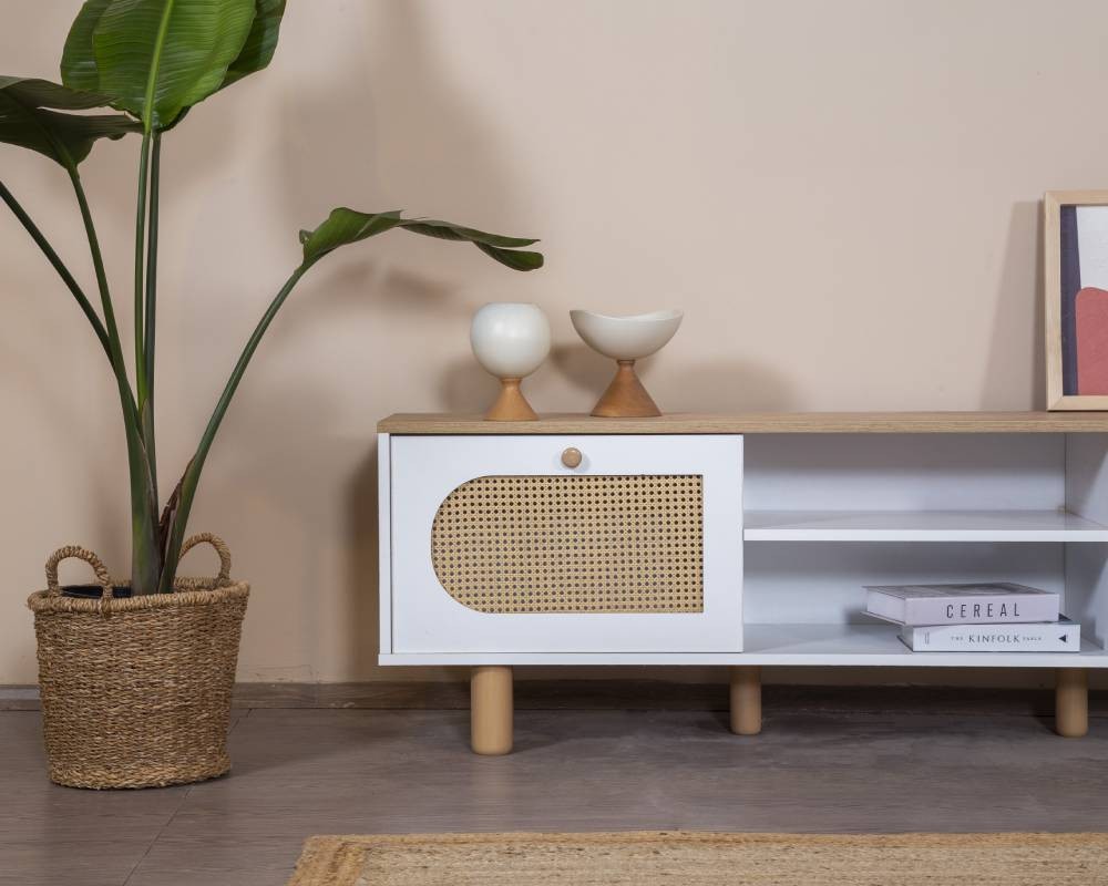 Móvel de TV – 55 cm x 180 cm x 41 cm – Branco e Carvalho – MDF