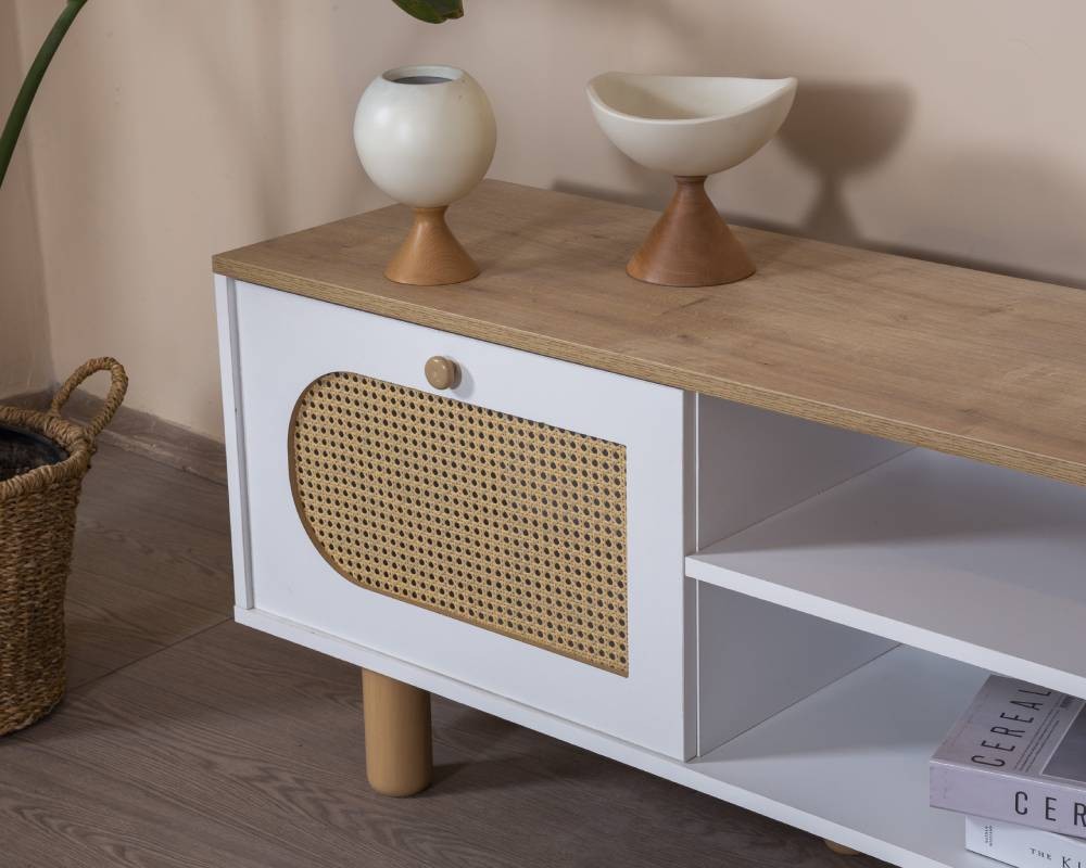 Móvel de TV – 55 cm x 180 cm x 41 cm – Branco e Carvalho – MDF