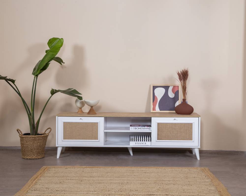 Móvel de TV – 55 cm x 180 cm x 41 cm – Branco e Carvalho – MDF