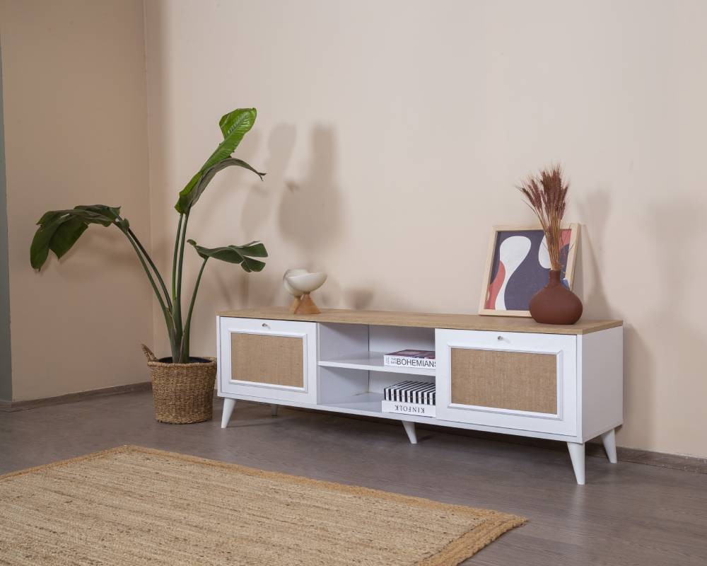 Móvel de TV – 55 cm x 180 cm x 41 cm – Branco e Carvalho – MDF