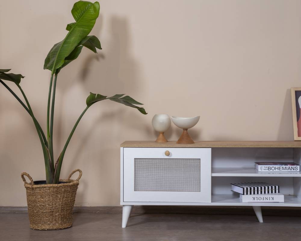 Móvel de TV – 55 cm x 180 cm x 41 cm – Branco e Carvalho – MDF