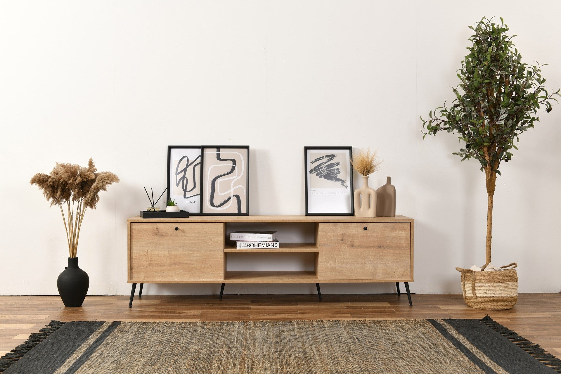 Móvel de TV – 55 cm x 180 cm x 41 cm – Carvalho – MDF e metal