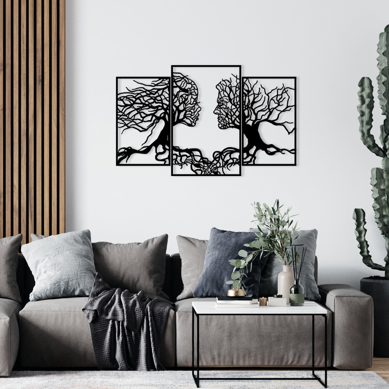 Acessório de parede decorativo de metal – 116 x 71 cm – preto – metal