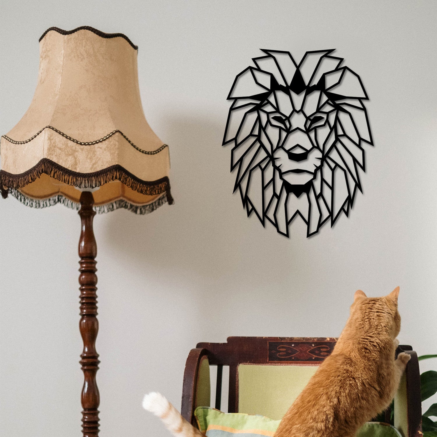Acessório Decorativo de Parede Leão em 100% Metal Preto – 40x50 cm