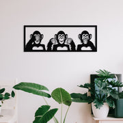 Três Macacos S em Metal Preto – Acessório Decorativo de Parede 50x18 cm