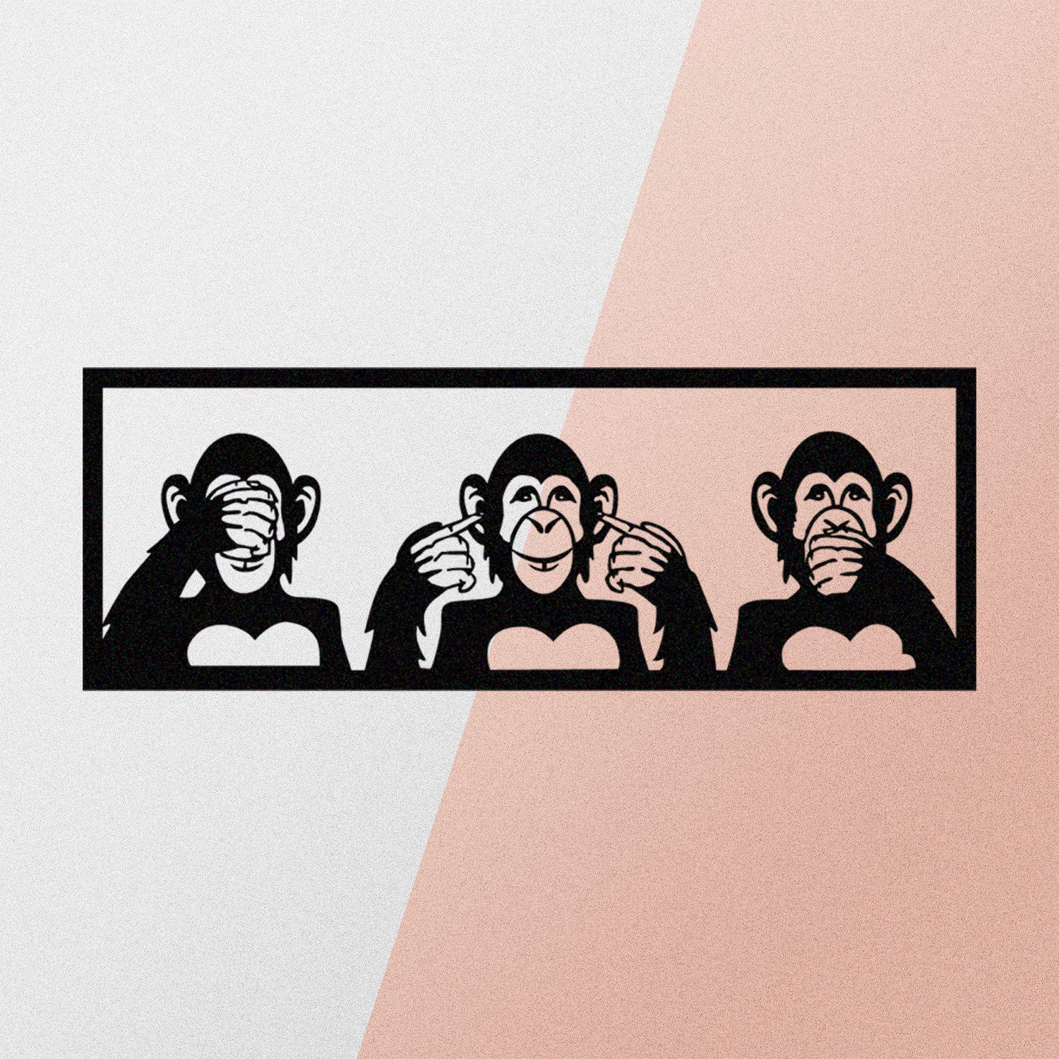Three Monkeys-L - Acessório Decorativo de Parede em Metal Preto (100x36 cm, 1,2 mm)