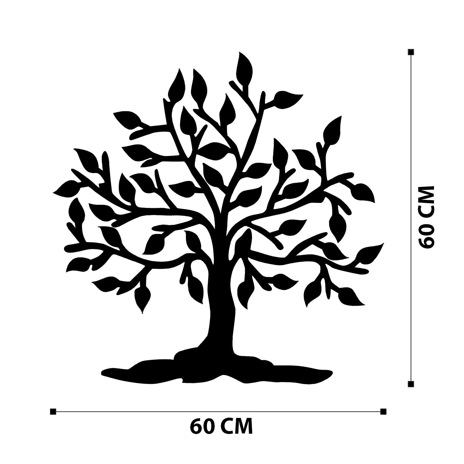 Kalp Agac — Acessório Decorativo de Parede em Metal 100%, Preto, 70x70 cm (1,2 mm)