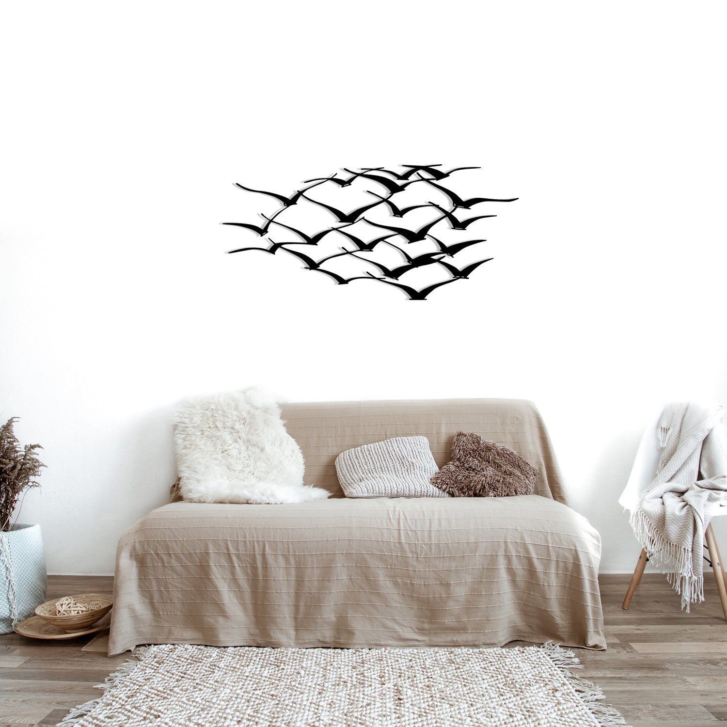 Bando de Pássaros – Acessório Decorativo de Parede em Metal Preto 100% (1,2 mm), 120 x 55 cm