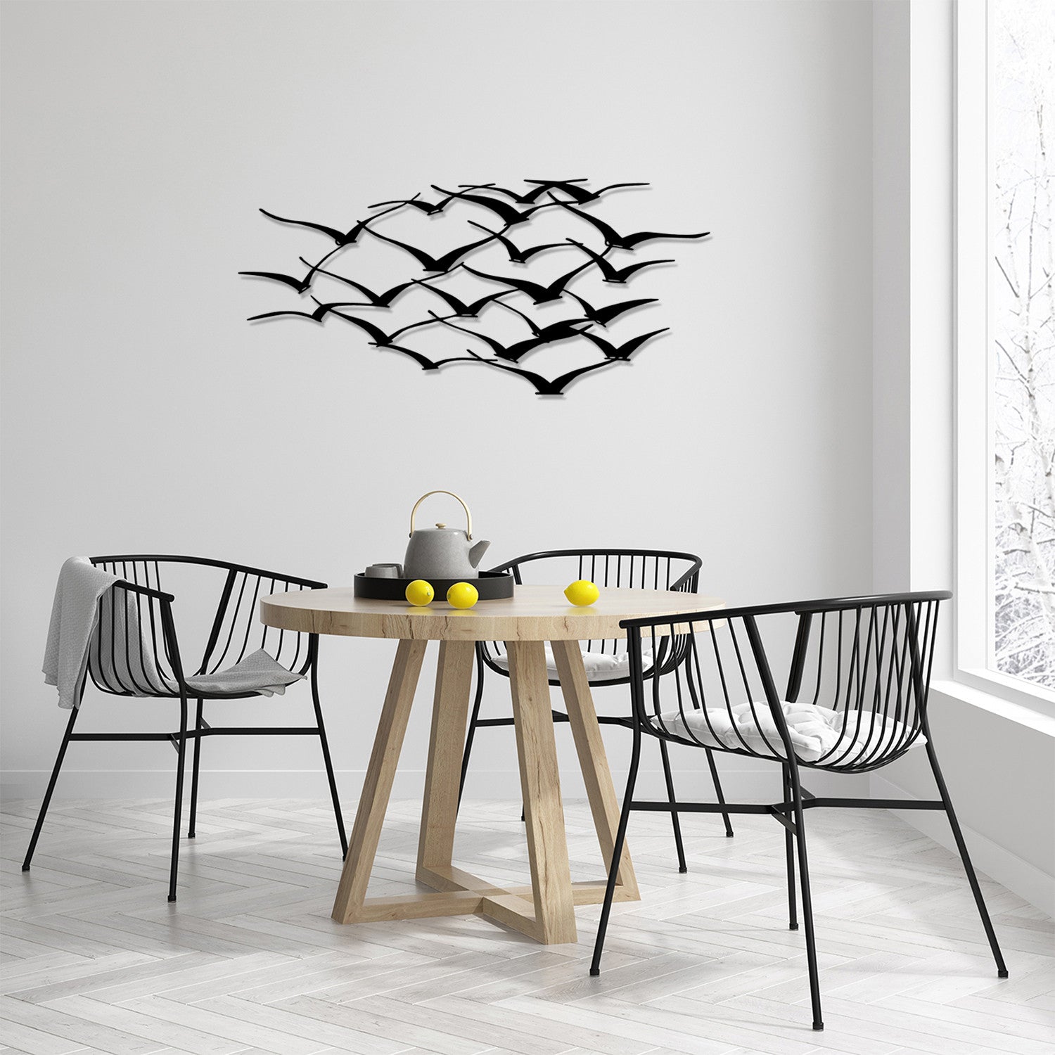 Bando de Pássaros – Acessório Decorativo de Parede em Metal Preto 100% (1,2 mm), 120 x 55 cm