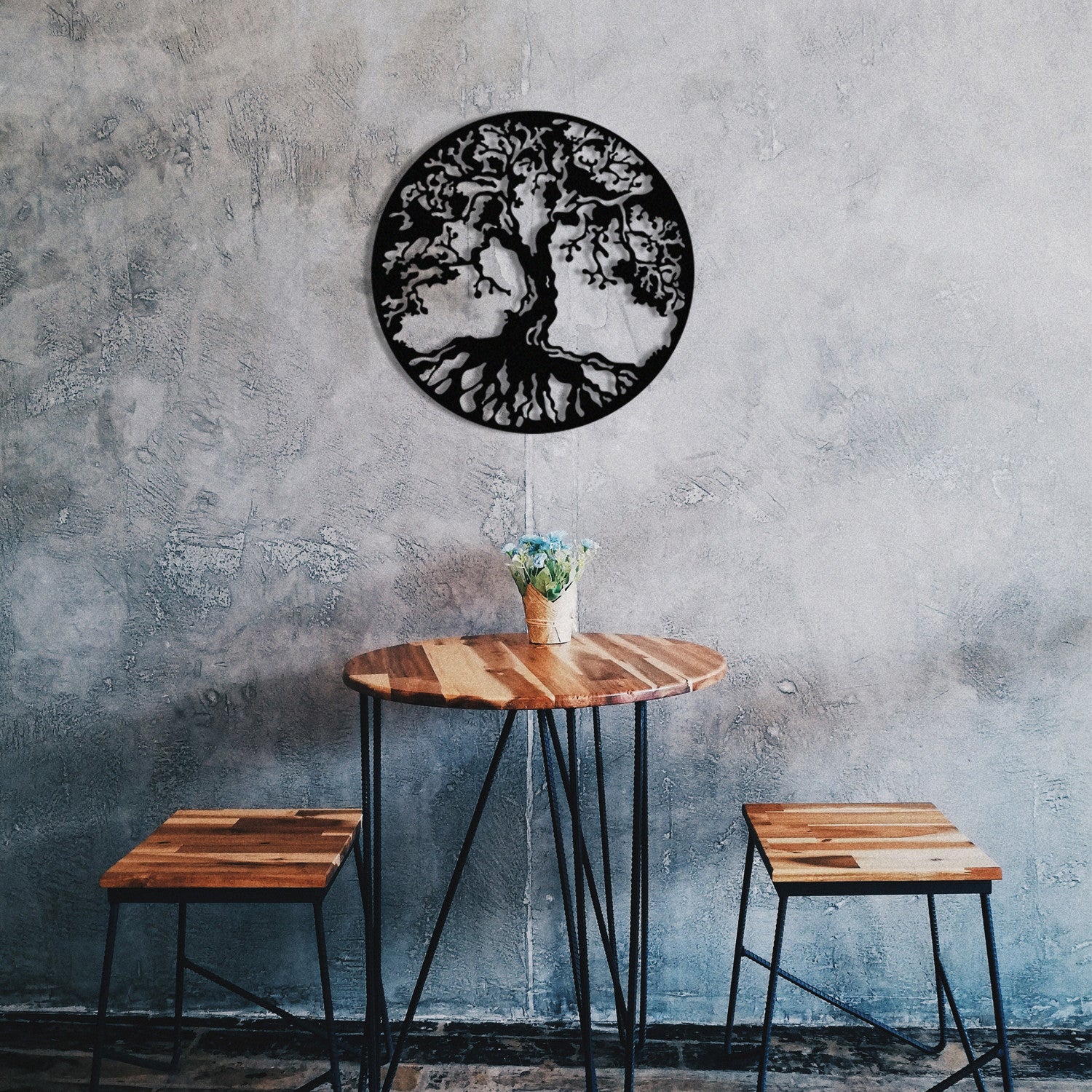 Árvore em Metal Preto 60x60 cm — Acessório Decorativo de Parede (1,2 mm)