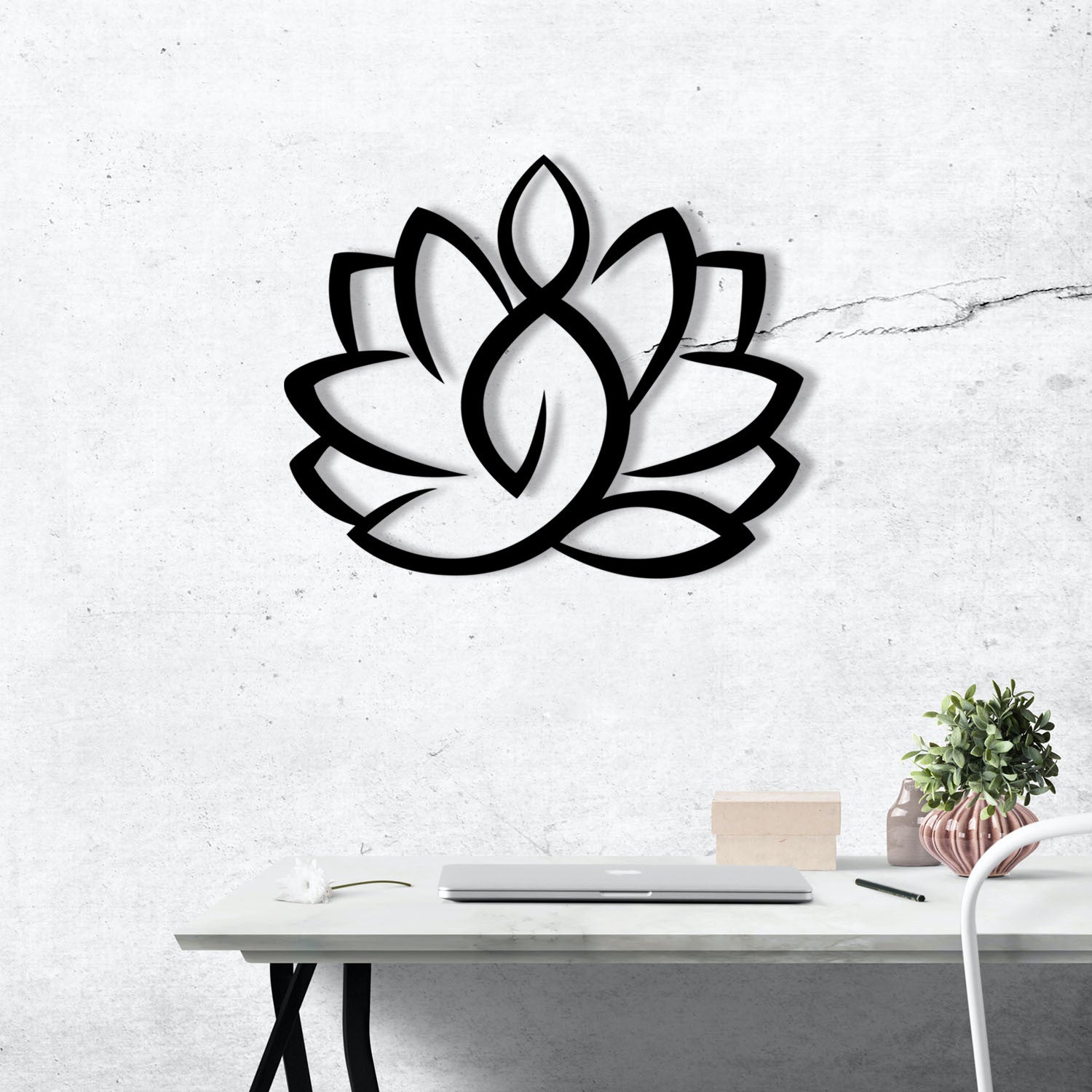 Acessório Decorativo de Parede em Metal Lotus - M114, Preto, 50 x 57 cm (100% metal, 1,2 mm)