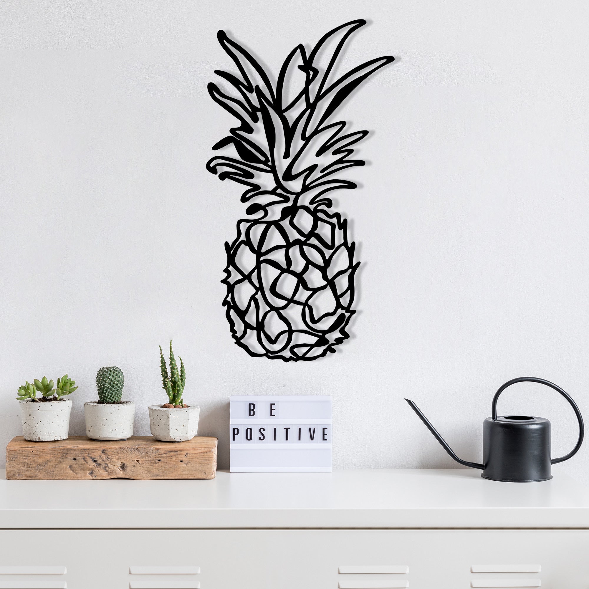 Ananas - M120 Acessório Decorativo de Parede em Metal, Preto, 33 x 60 cm
