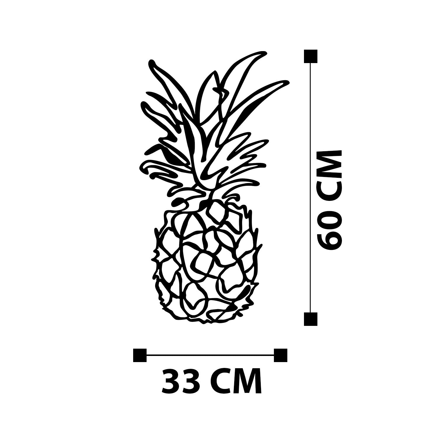 Ananas - M120 Acessório Decorativo de Parede em Metal, Preto, 33 x 60 cm