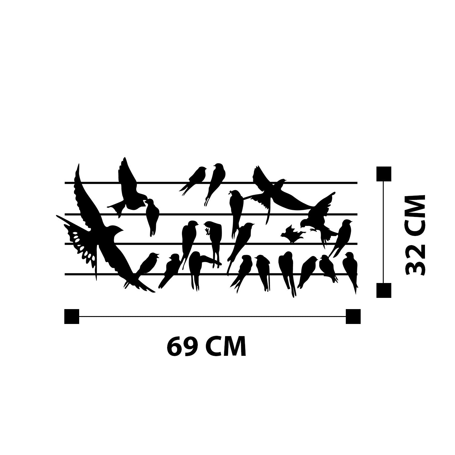 Uccello M123 — Acessório Decorativo de Parede em Metal Preto, 69 x 32 cm, 100% Metal (1,2 mm)