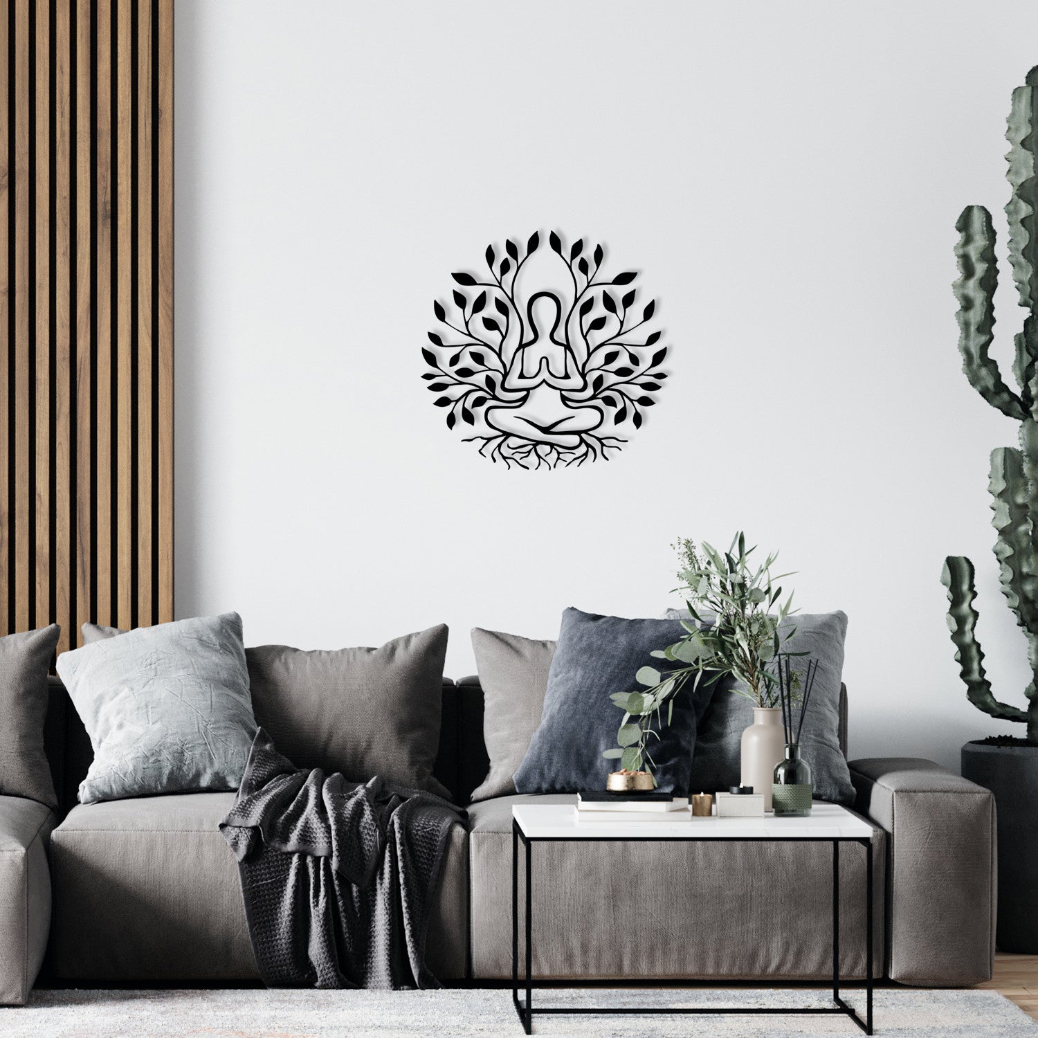 Acessório Decorativo de Parede em Metal “Yoga” – Preto, 51x52 cm (1,2 mm, 1,45 kg)