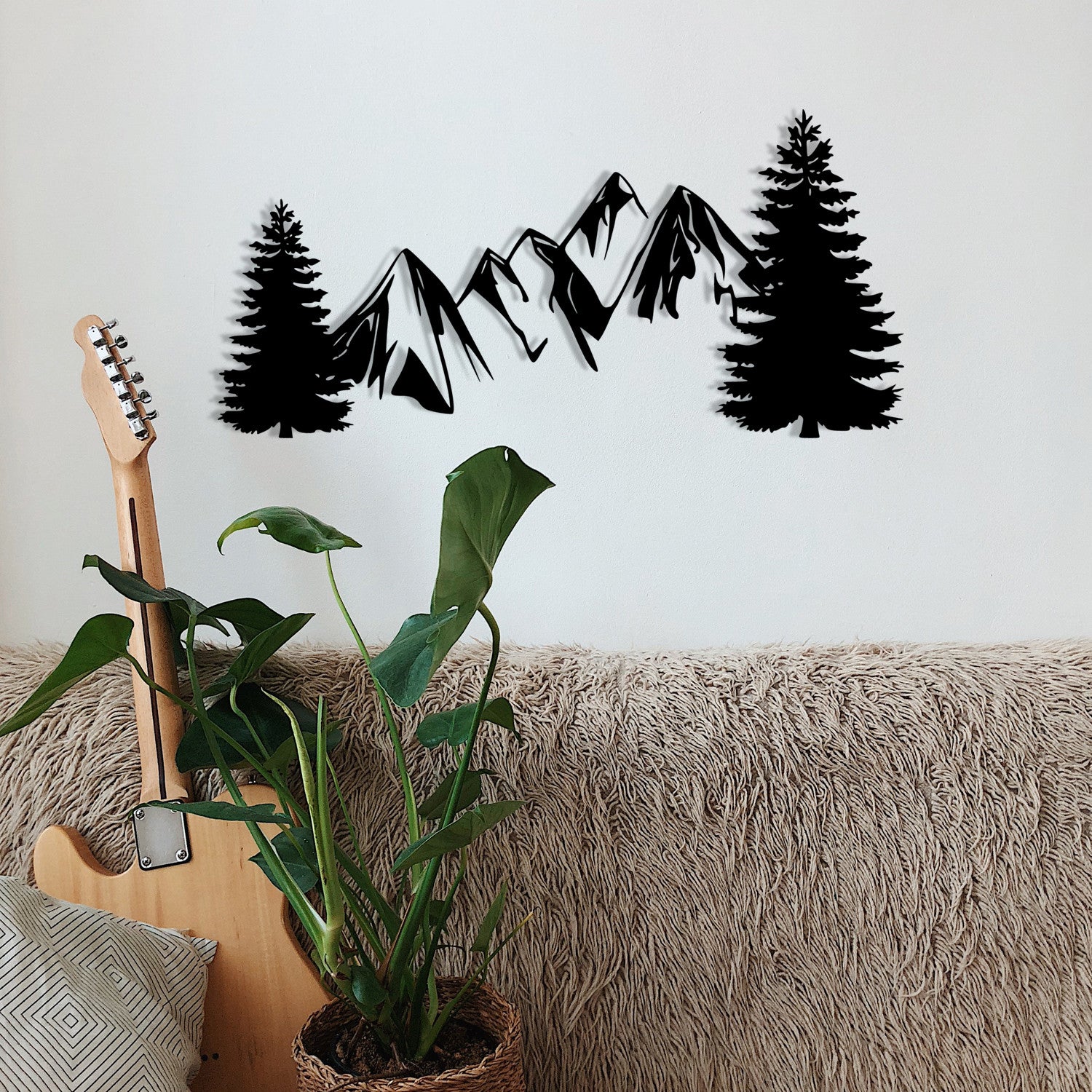 Acessório de Parede Metálico Decorativo “Pine” Preto – 100% Metal (1,2 mm), 70 x 33 cm