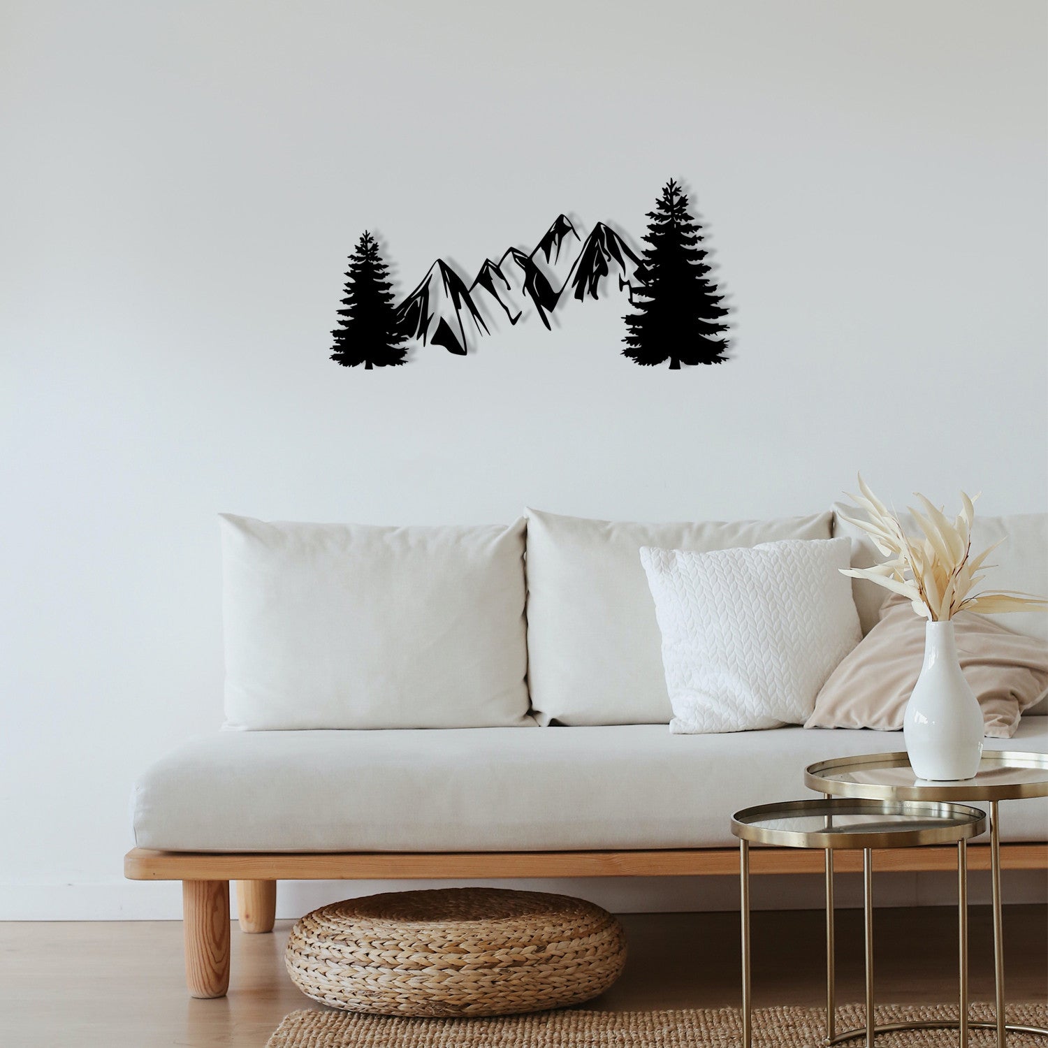 Acessório de Parede Metálico Decorativo “Pine” Preto – 100% Metal (1,2 mm), 70 x 33 cm