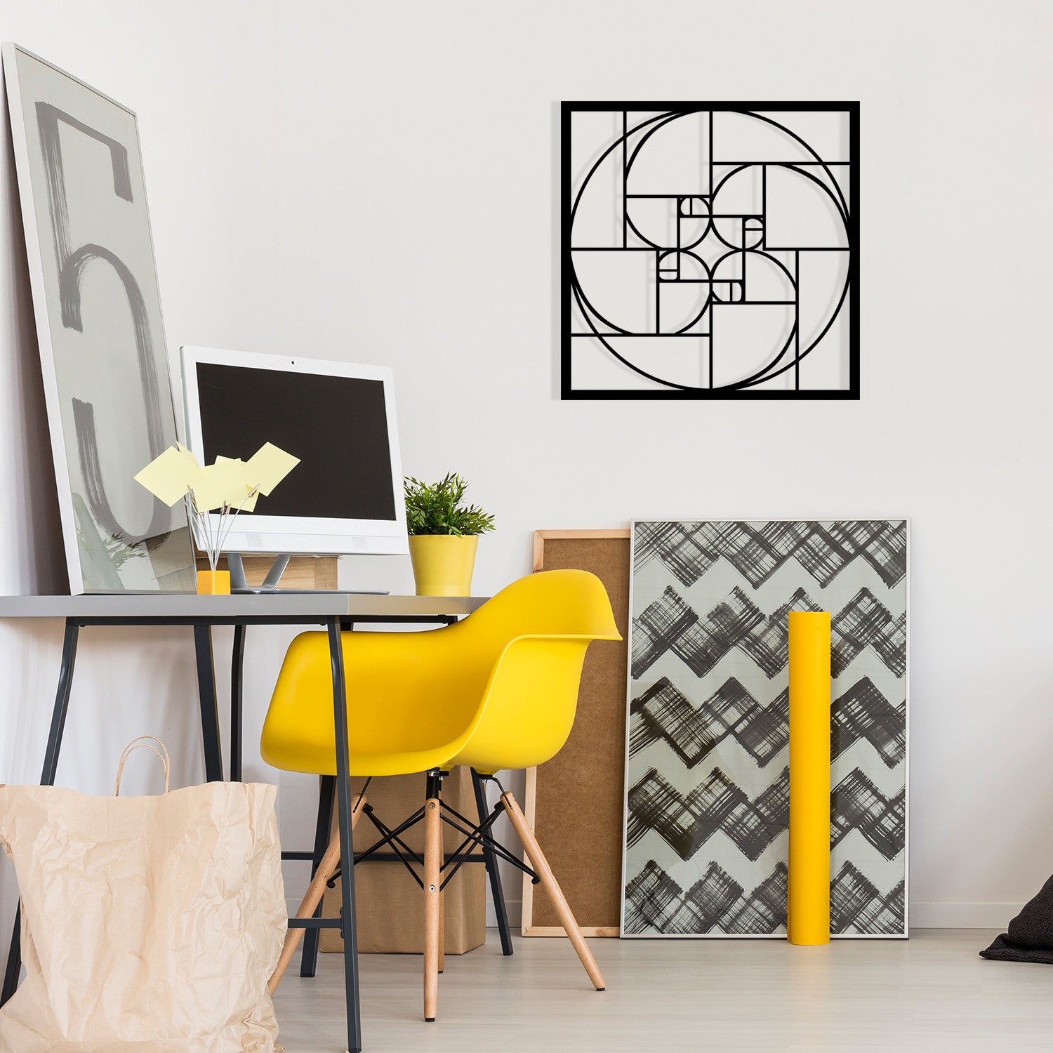 Proporção Áurea – Acessório Decorativo de Parede em 100% Metal Preto, 52x52 cm