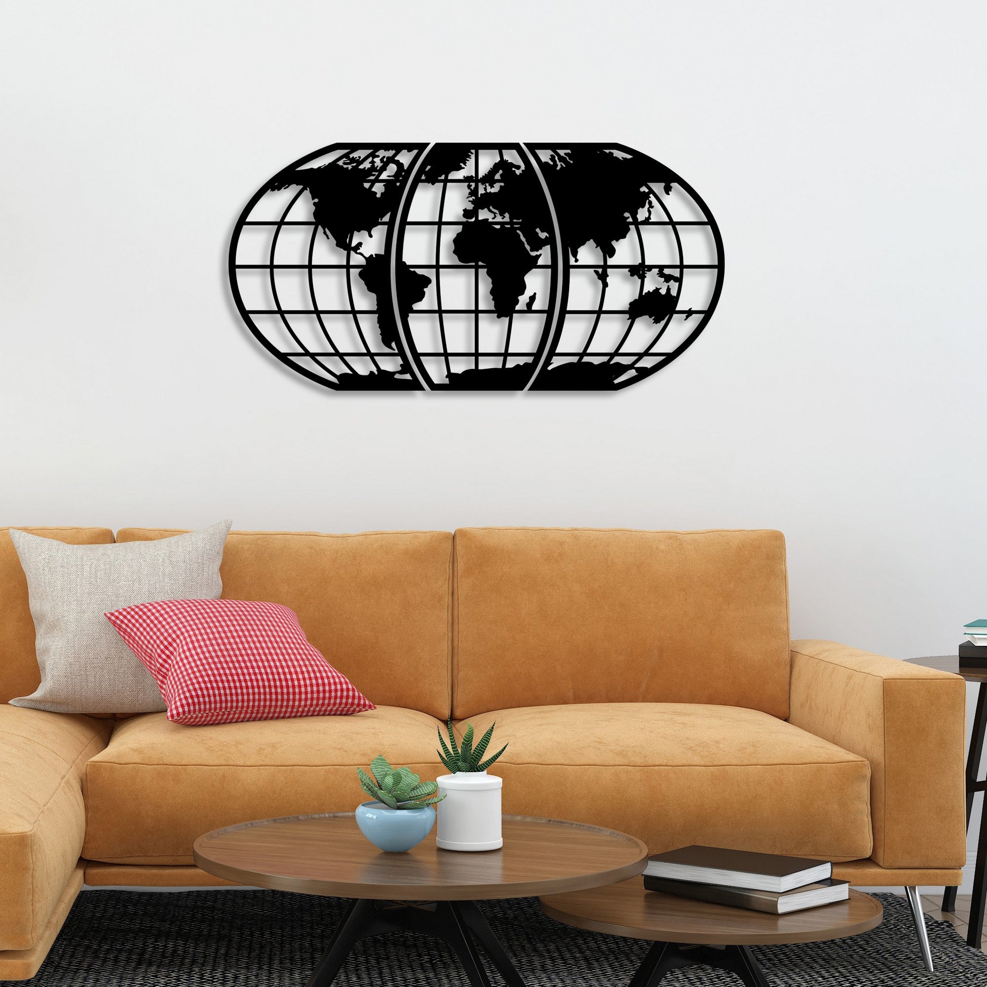 Mapa-Mundo 11 em Metal Preto - Acessório Decorativo de Parede 116 x 58 cm