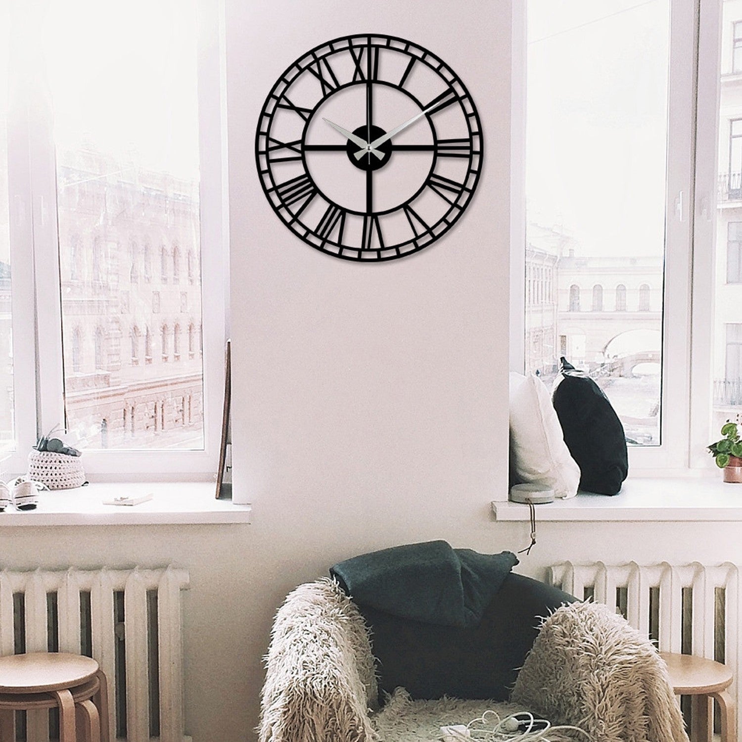 Relógio de Parede Metálico Enzoclock S002 48x48 cm – Preto, Decorativo, 100% Metal (1,2 mm), funciona com 1 pilha AA