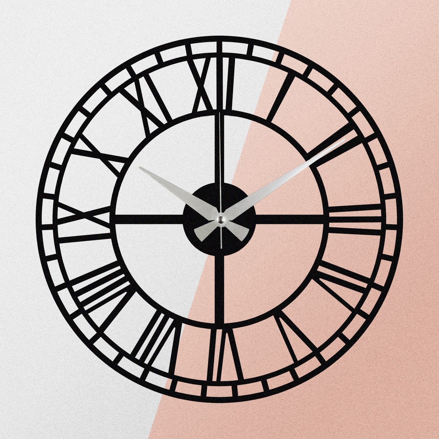 Relógio de Parede Metálico Enzoclock S002 48x48 cm – Preto, Decorativo, 100% Metal (1,2 mm), funciona com 1 pilha AA