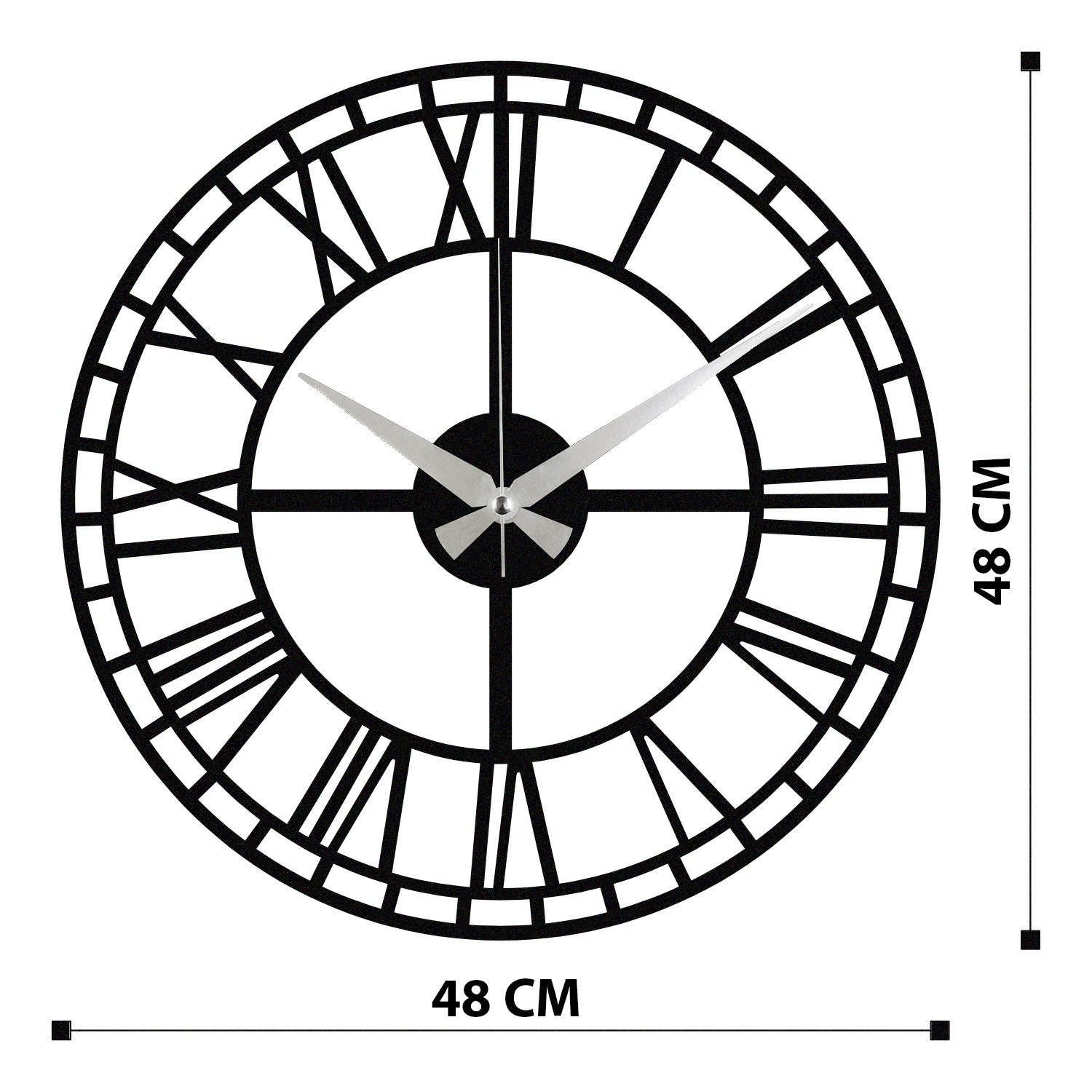 Relógio de Parede Metálico Enzoclock S002 48x48 cm – Preto, Decorativo, 100% Metal (1,2 mm), funciona com 1 pilha AA