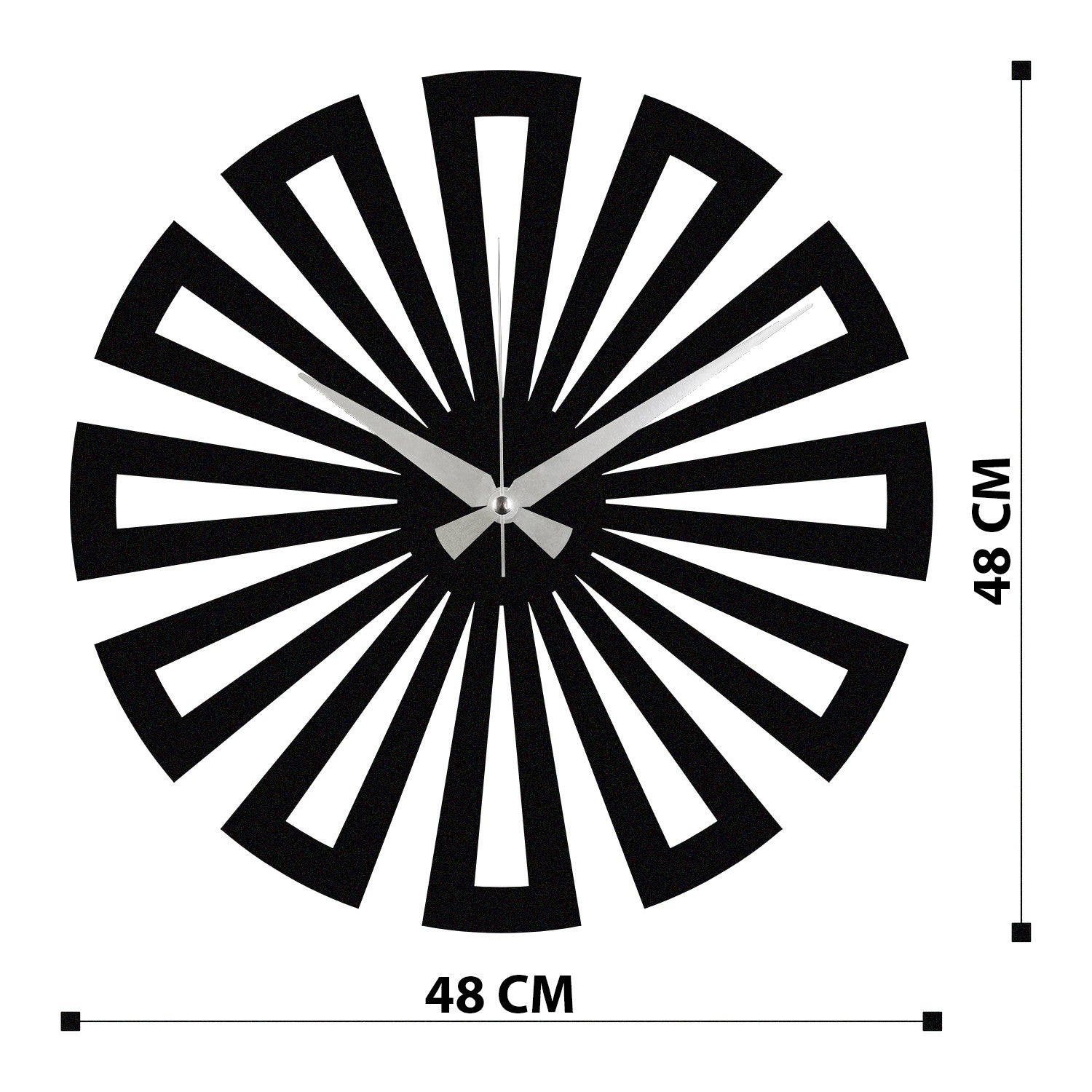 Relógio de Parede Metálico Decorativo Enzoclock S003 – Preto, 48x48 cm, 100% metal, funciona com 1 pilha AA (não incluída)