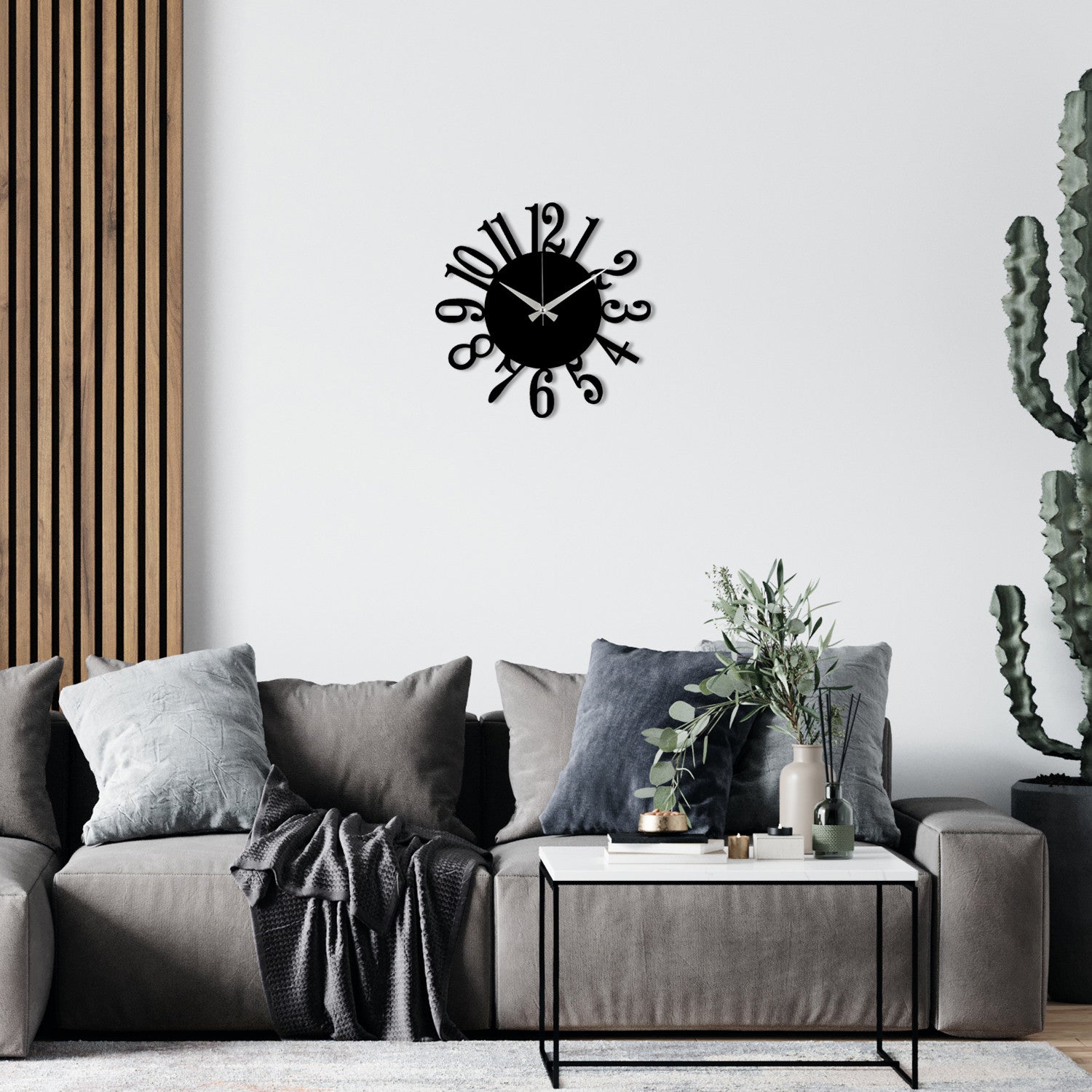 Relógio de Parede Decorativo Enzoclock S005 – Metal Preto 48x48 cm (100% metal, 1,2 mm)