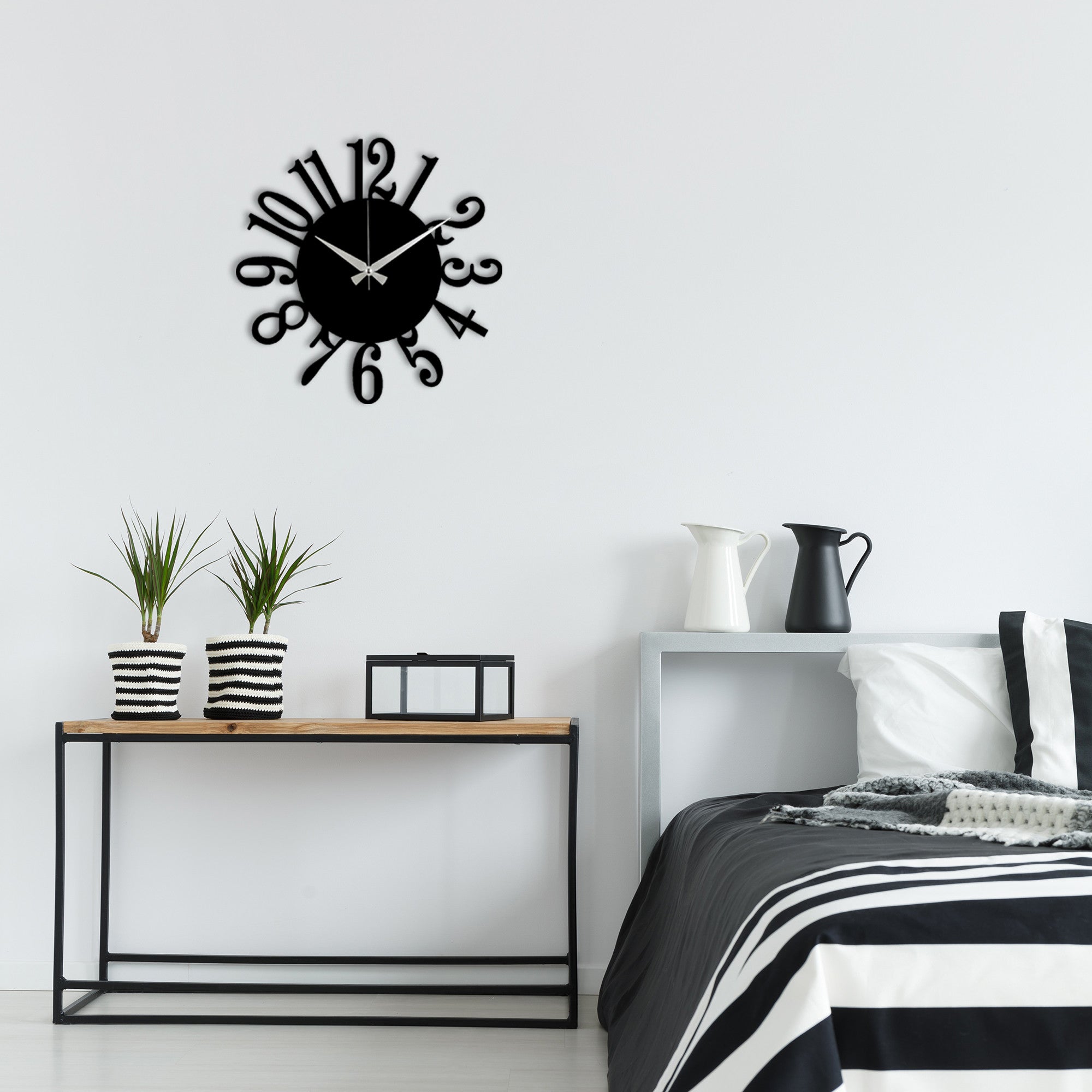 Relógio de Parede Decorativo Enzoclock S005 – Metal Preto 48x48 cm (100% metal, 1,2 mm)