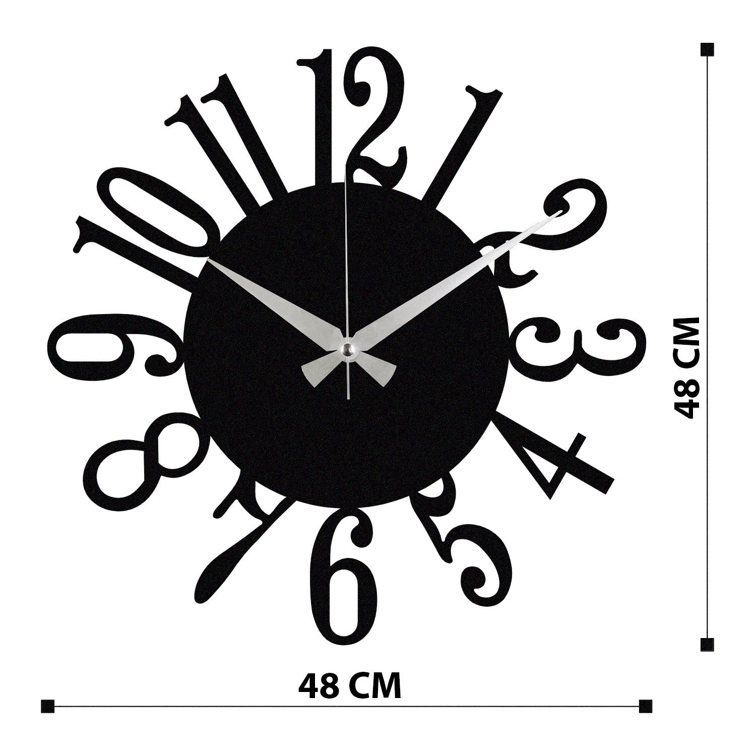 Relógio de Parede Decorativo Enzoclock S005 – Metal Preto 48x48 cm (100% metal, 1,2 mm)