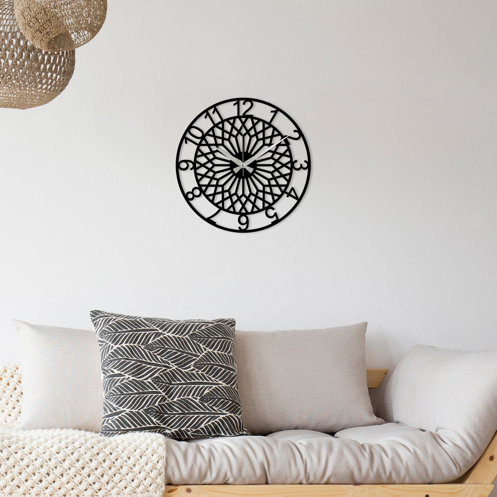 Relógio de Parede Decorativo Enzoclock S009 100% Metal Preto 48x48 cm