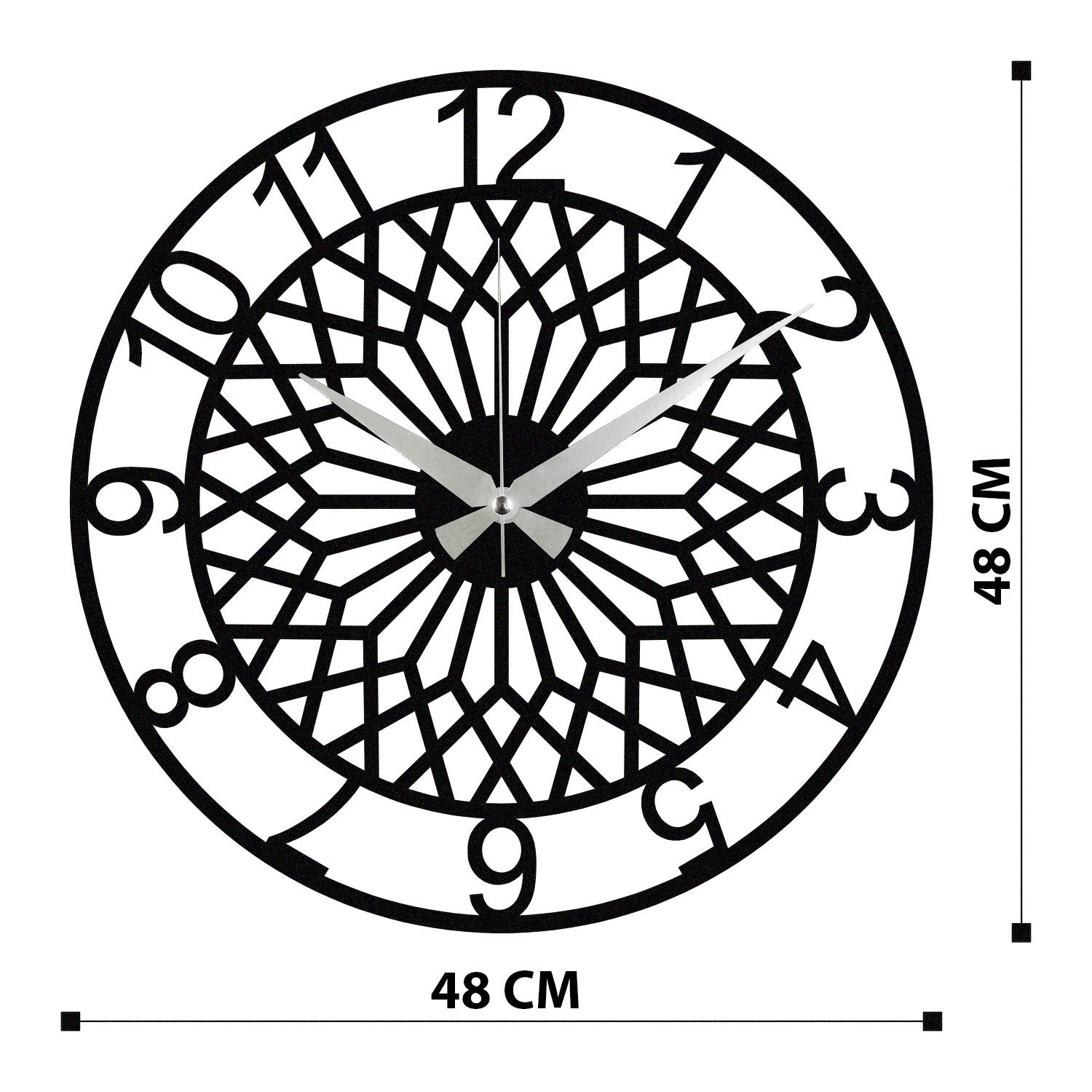 Relógio de Parede Decorativo Enzoclock S009 100% Metal Preto 48x48 cm