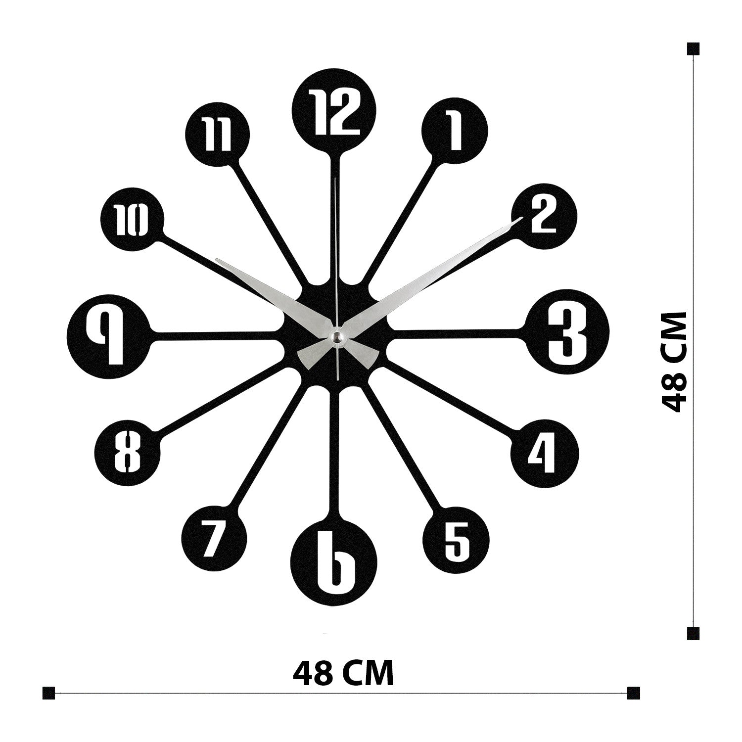 Relógio de Parede Decorativo em Metal Enzoclock S014 - Preto, 48x48 cm (funciona com 1 pilha AA, não incluída)