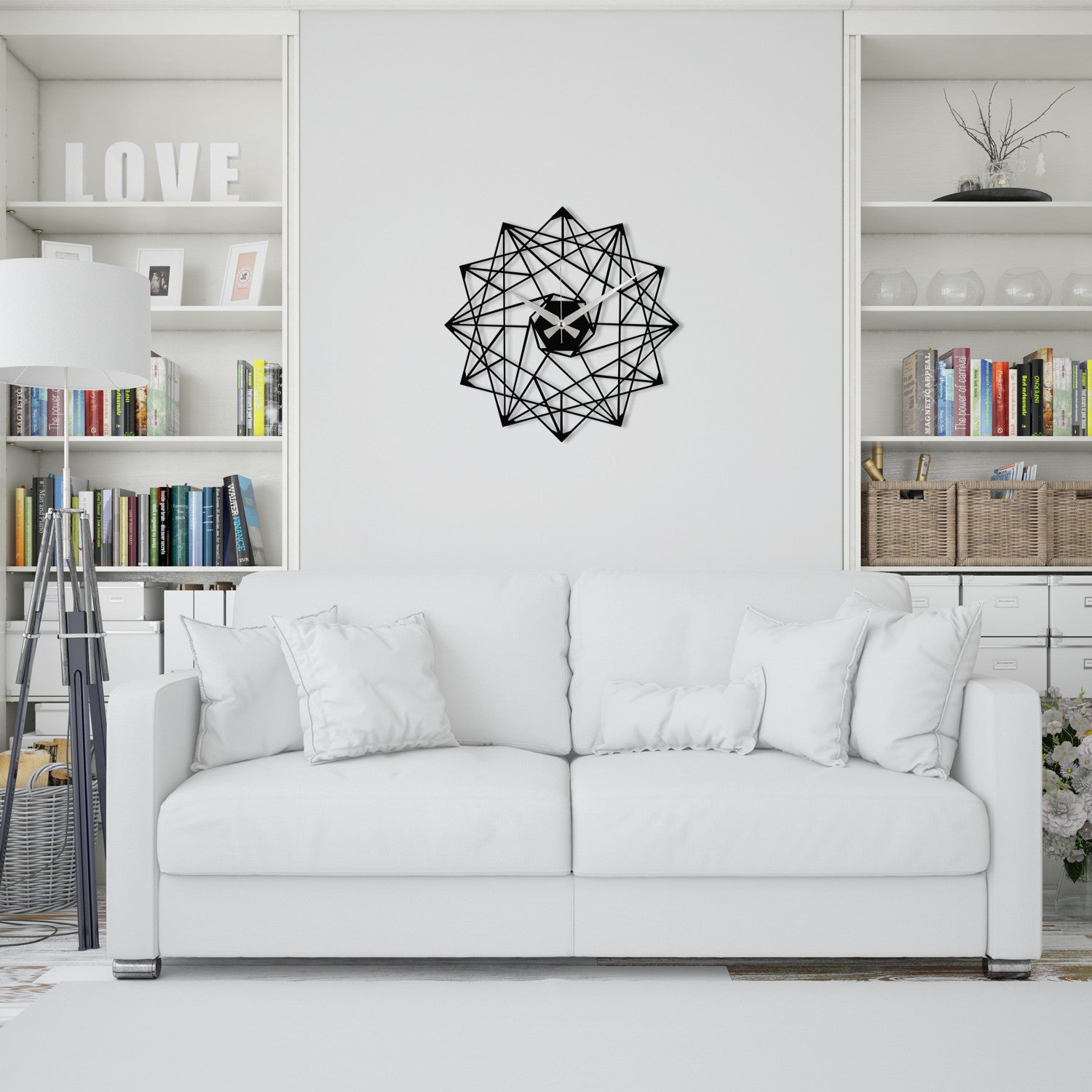 Relógio de Parede Decorativo 100% Metal – Enzoclock S015, Preto, 48x48 cm