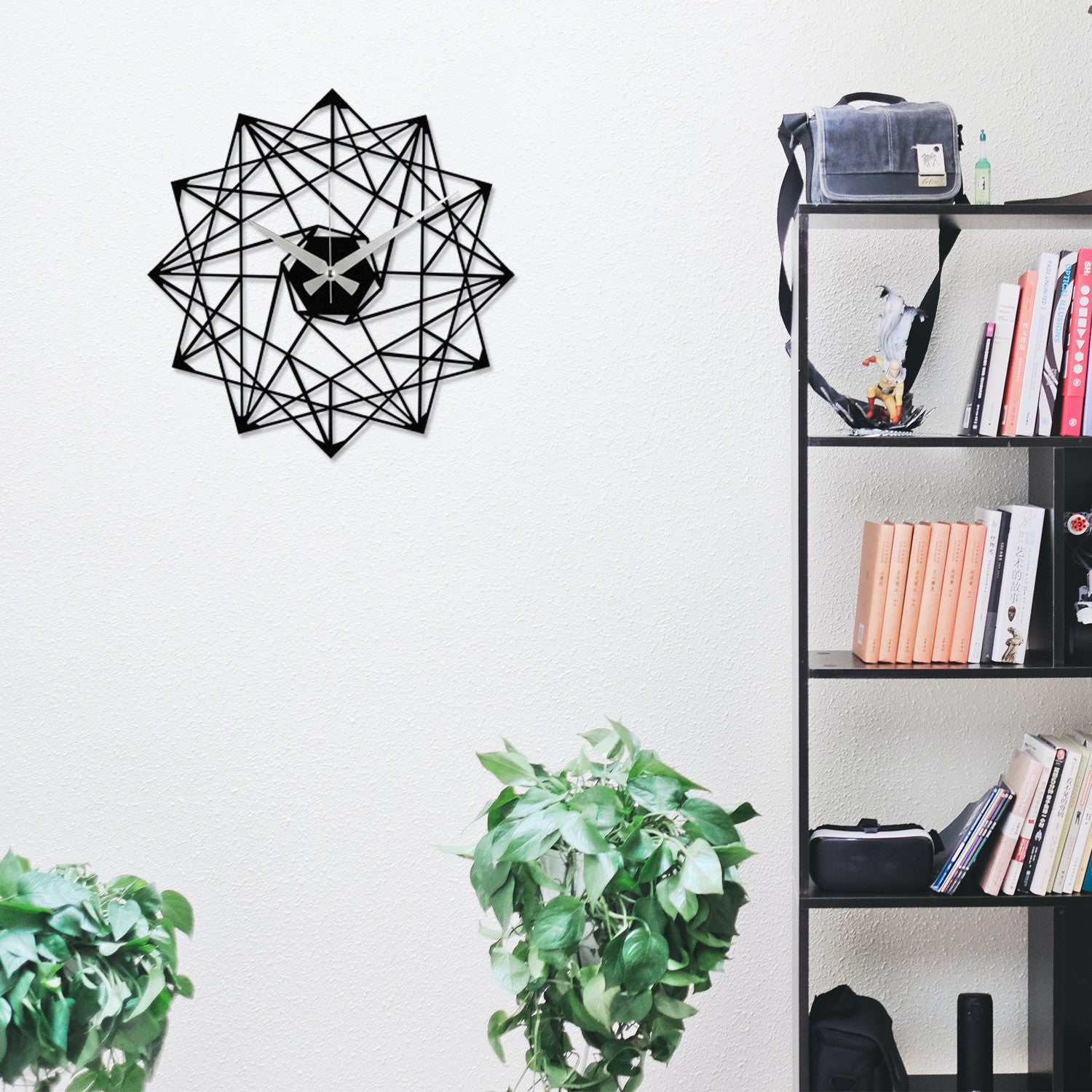 Relógio de Parede Decorativo 100% Metal – Enzoclock S015, Preto, 48x48 cm