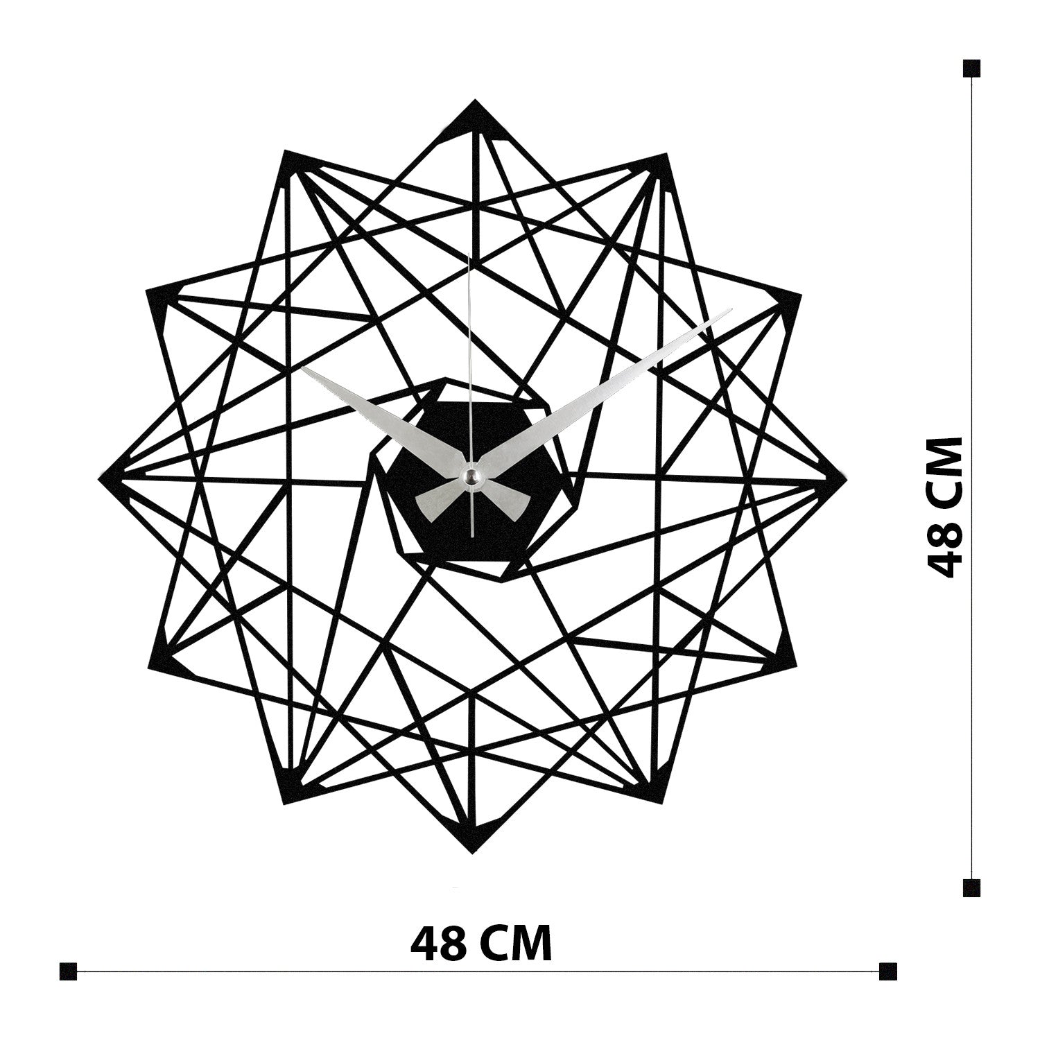 Relógio de Parede Decorativo 100% Metal – Enzoclock S015, Preto, 48x48 cm