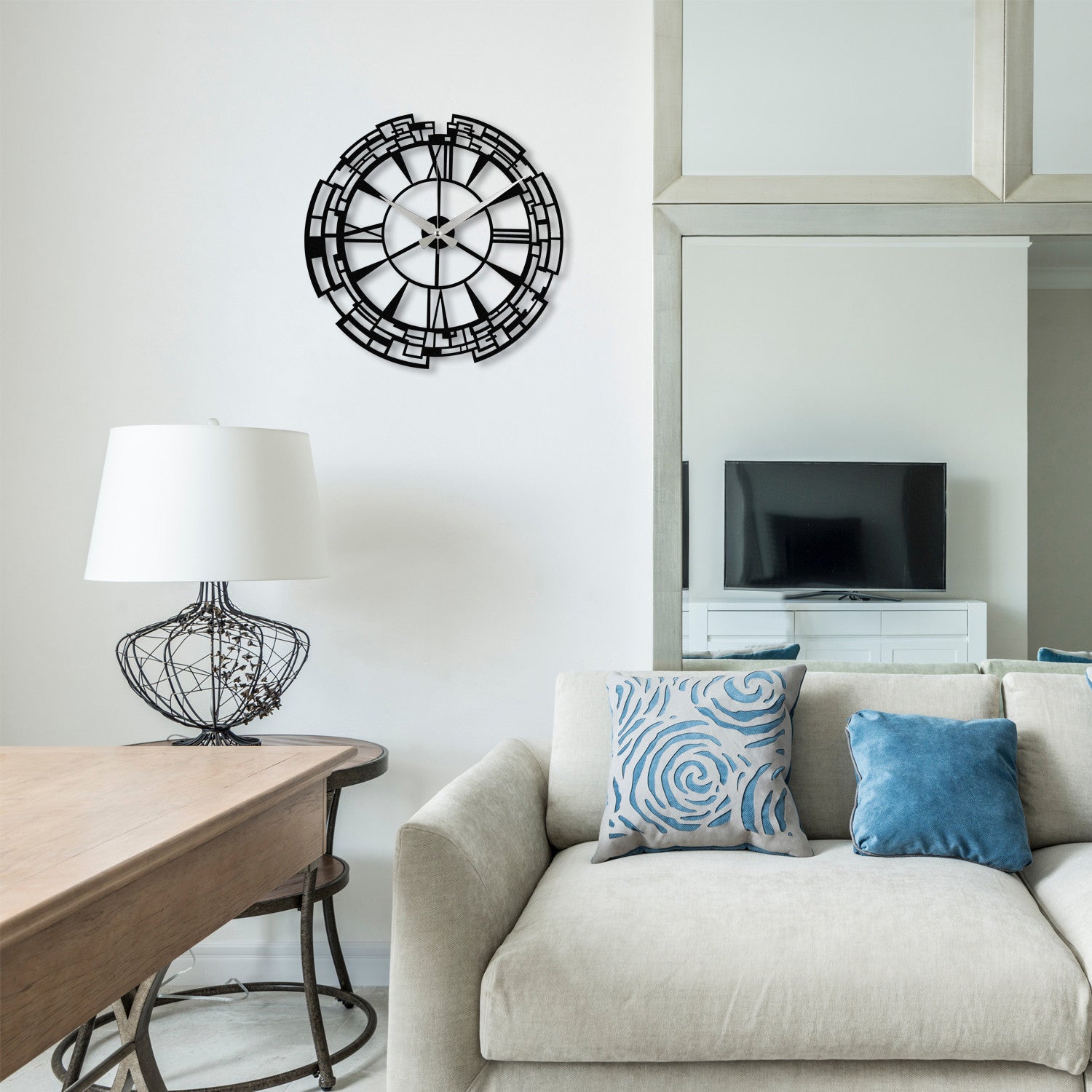 Relógio de Parede Decorativo em Metal Enzoclock S016 – Preto, 48x48 cm
