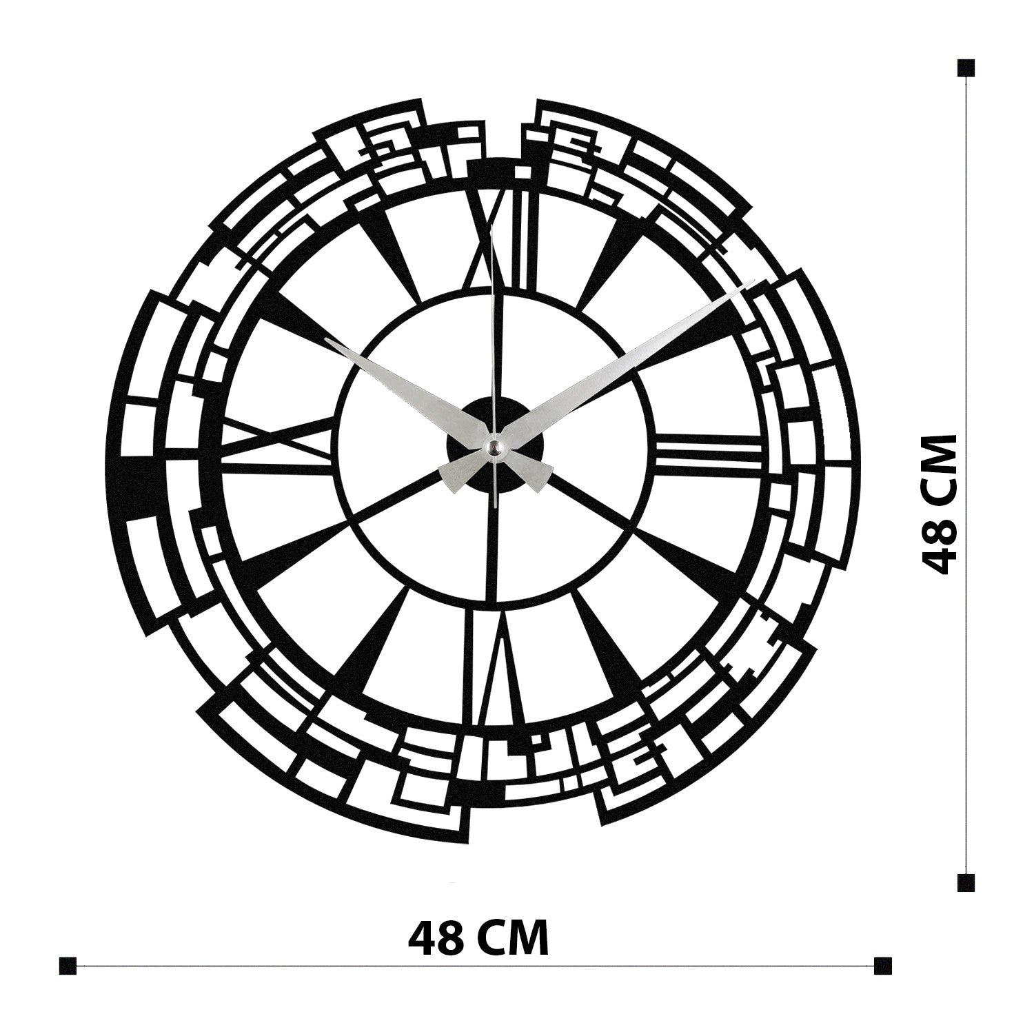 Relógio de Parede Decorativo em Metal Enzoclock S016 – Preto, 48x48 cm