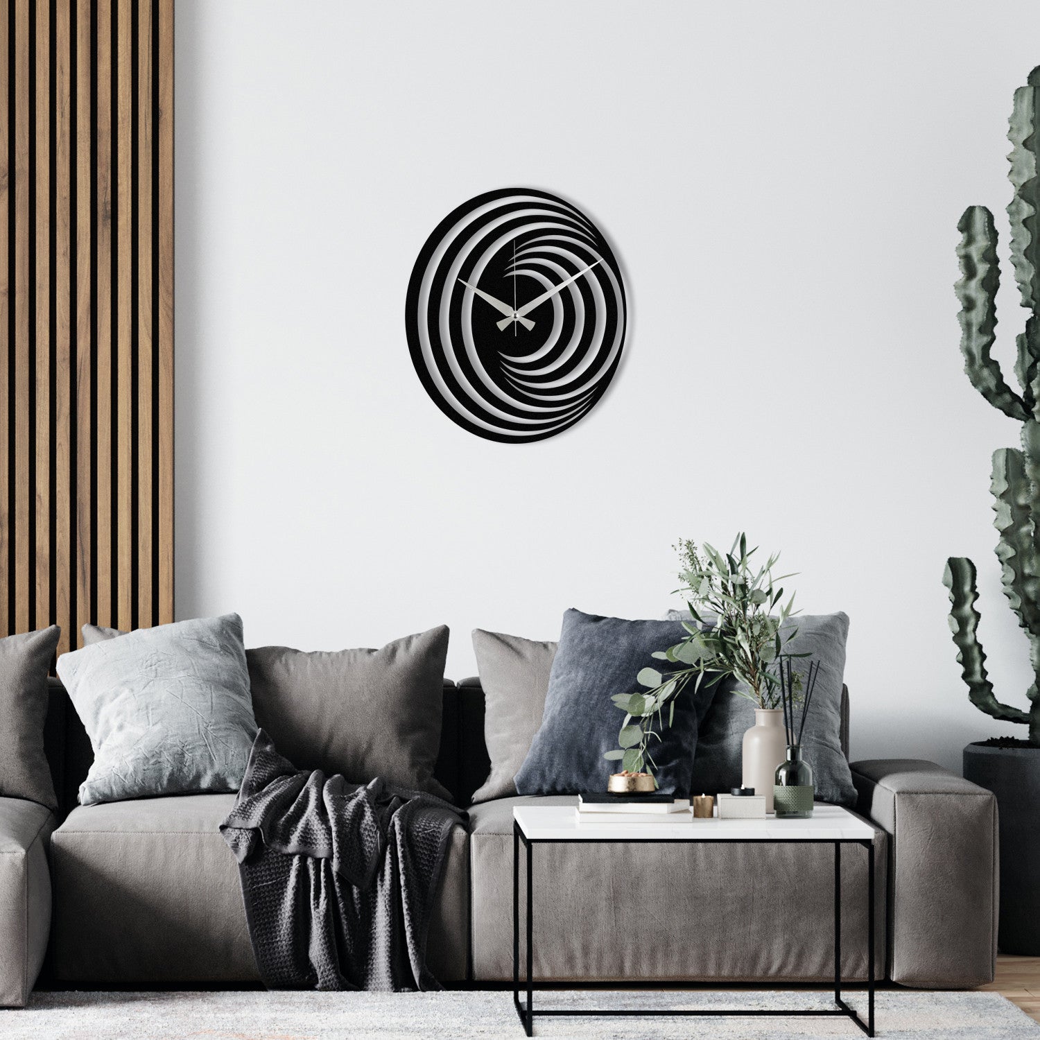 Relógio de Parede Decorativo Enzoclock S017 em Metal Preto 48x48 cm