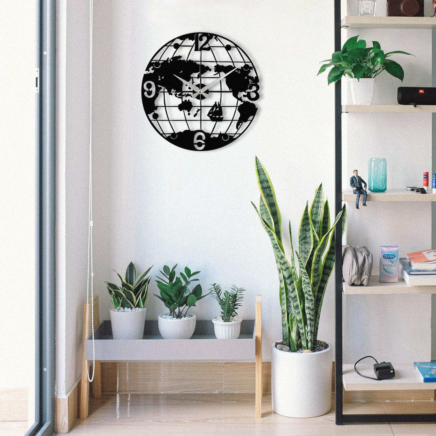 Relógio de Parede Enzoclock S018 em Metal Preto 48x48 cm – Design Decorativo, 100% Metal – Funciona com 1 Pilha AA