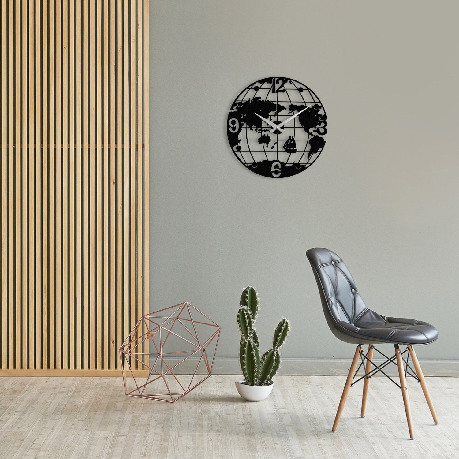 Relógio de Parede Enzoclock S018 em Metal Preto 48x48 cm – Design Decorativo, 100% Metal – Funciona com 1 Pilha AA