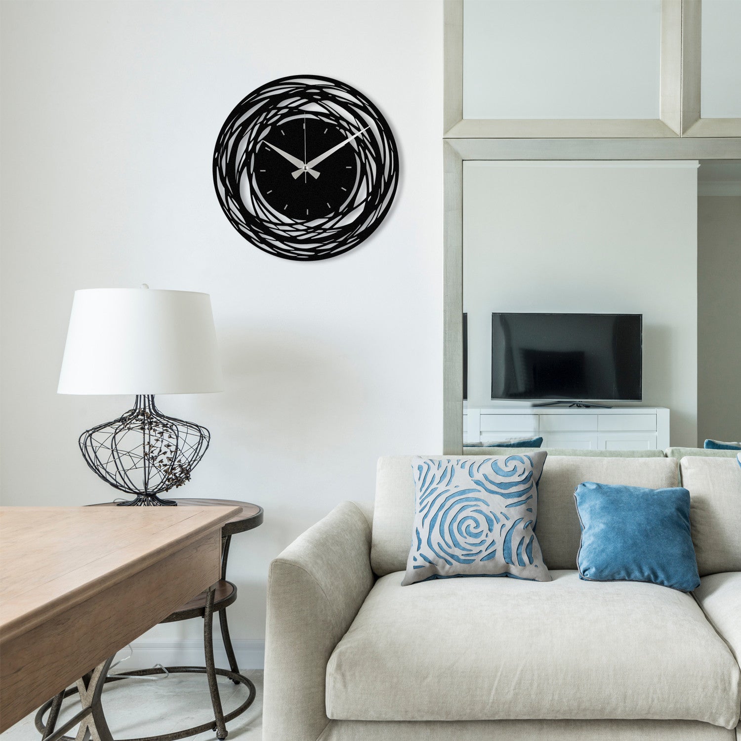 Relógio de Parede Decorativo Enzoclock S022, Metal Preto 100%, 48x48 cm