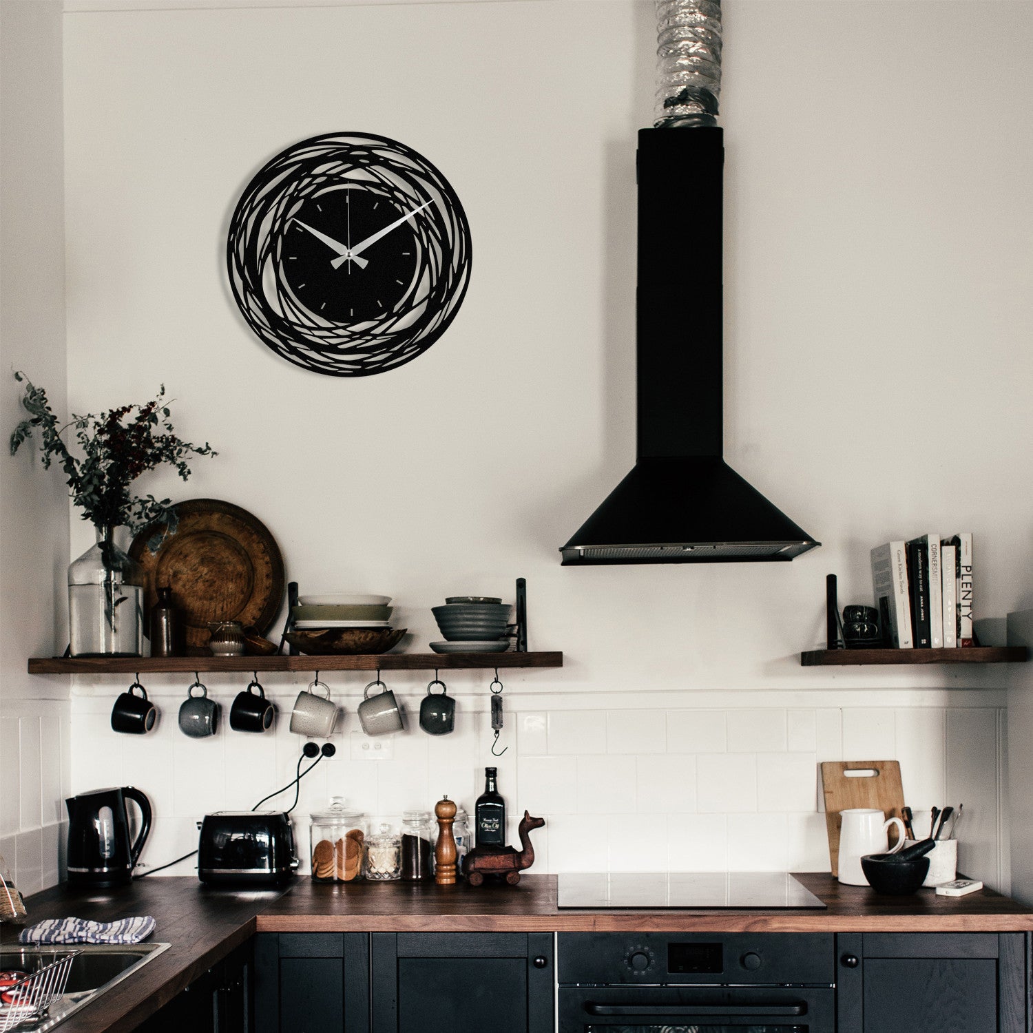 Relógio de Parede Decorativo Enzoclock S022, Metal Preto 100%, 48x48 cm