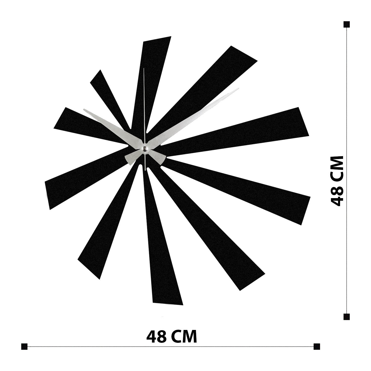 Relógio de Parede Enzoclock S024 Preto – Metal 100% (1,2 mm), 48x48 cm, design decorativo, funciona com 1 pilha AA