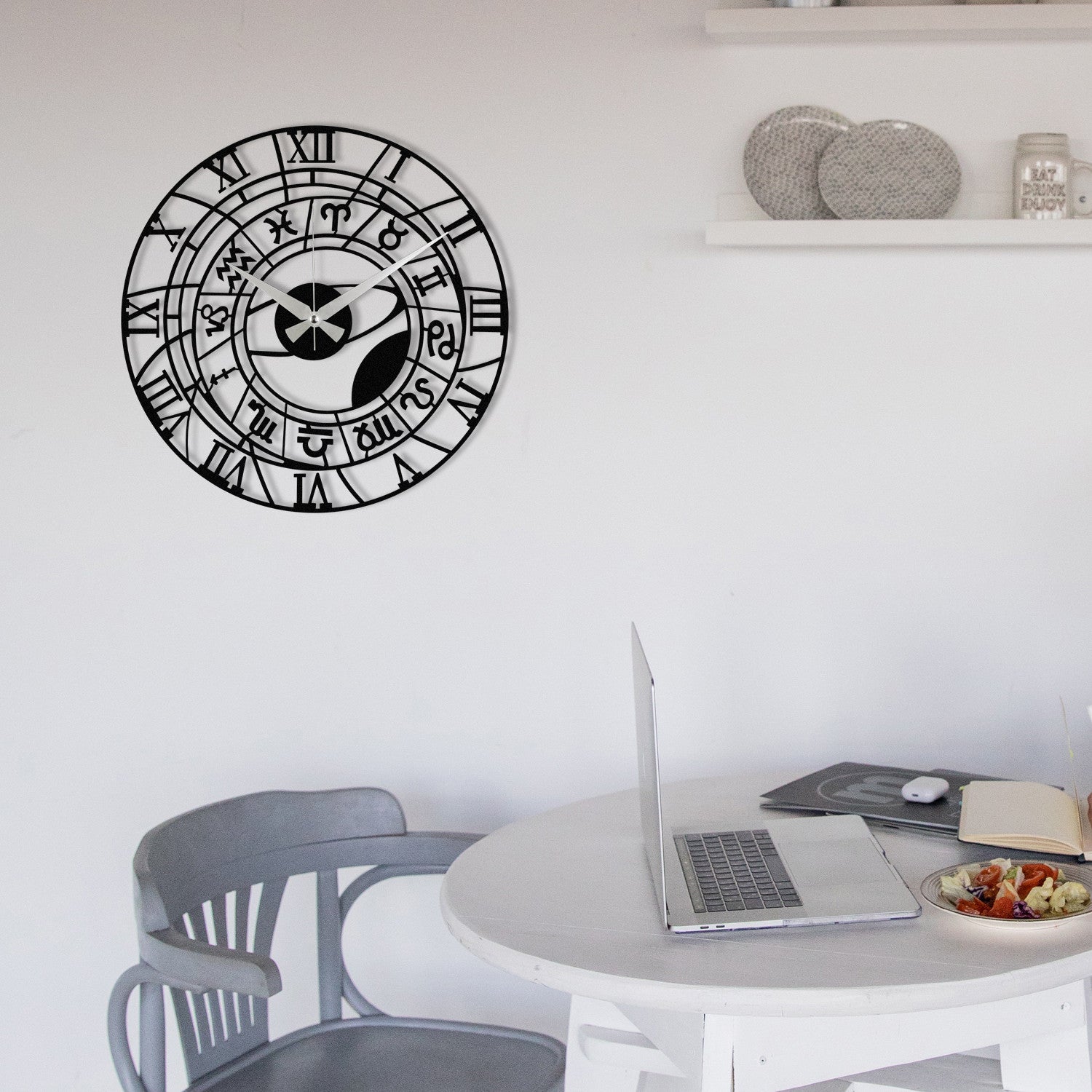 Relógio de Parede Metálico Decorativo Enzoclock S025 - Preto, 48x48 cm, 100% Metal