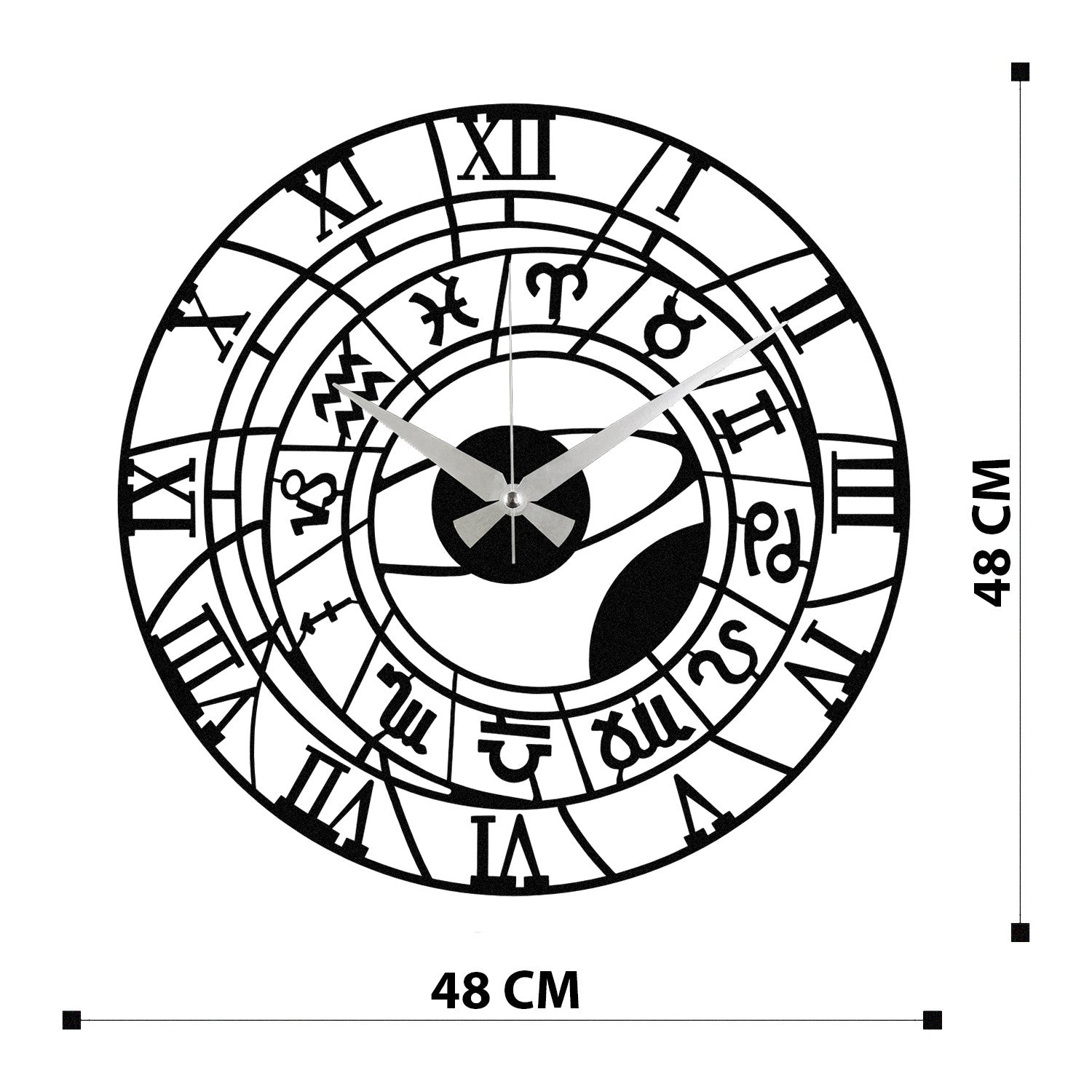 Relógio de Parede Metálico Decorativo Enzoclock S025 - Preto, 48x48 cm, 100% Metal