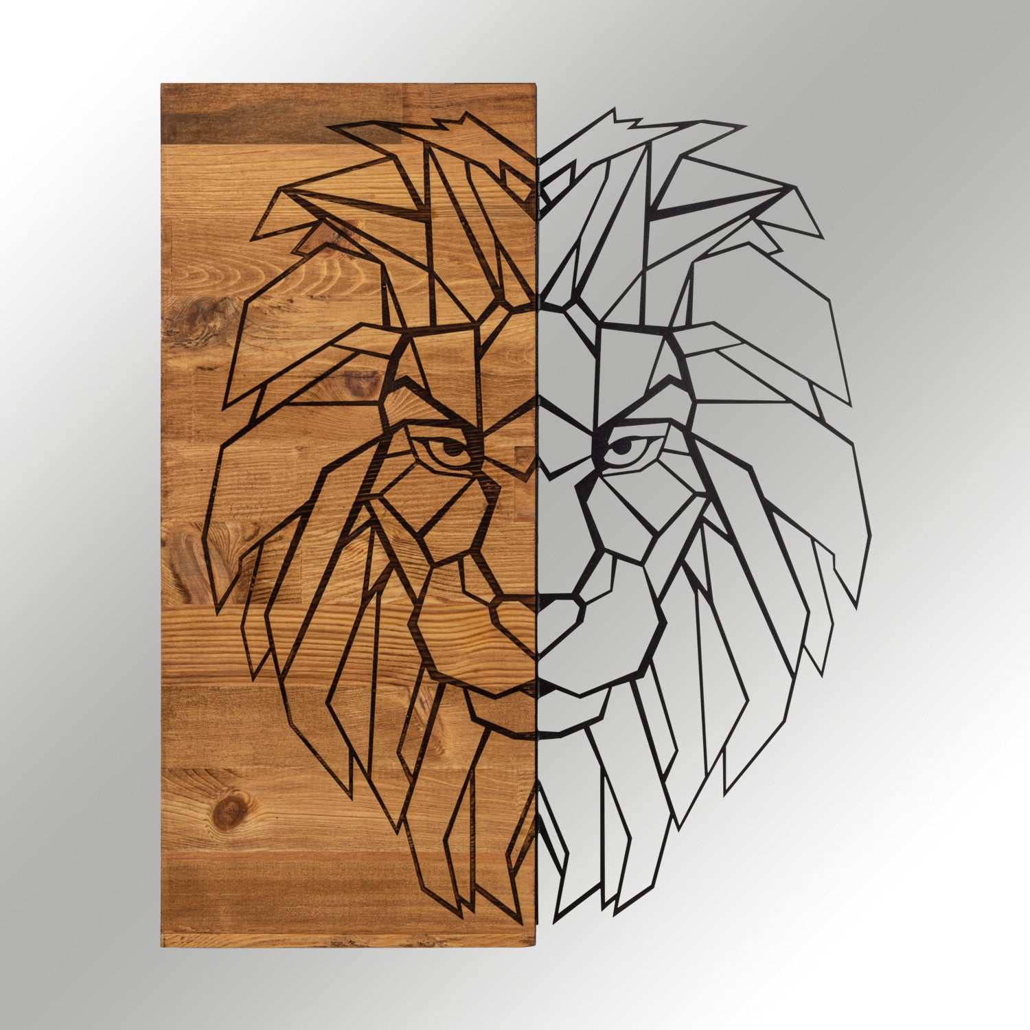 Kıng1 — Acessório Decorativo de Parede em Metal com Moldura de Madeira (Preto/Nogueira), 47,5 x 58 cm
